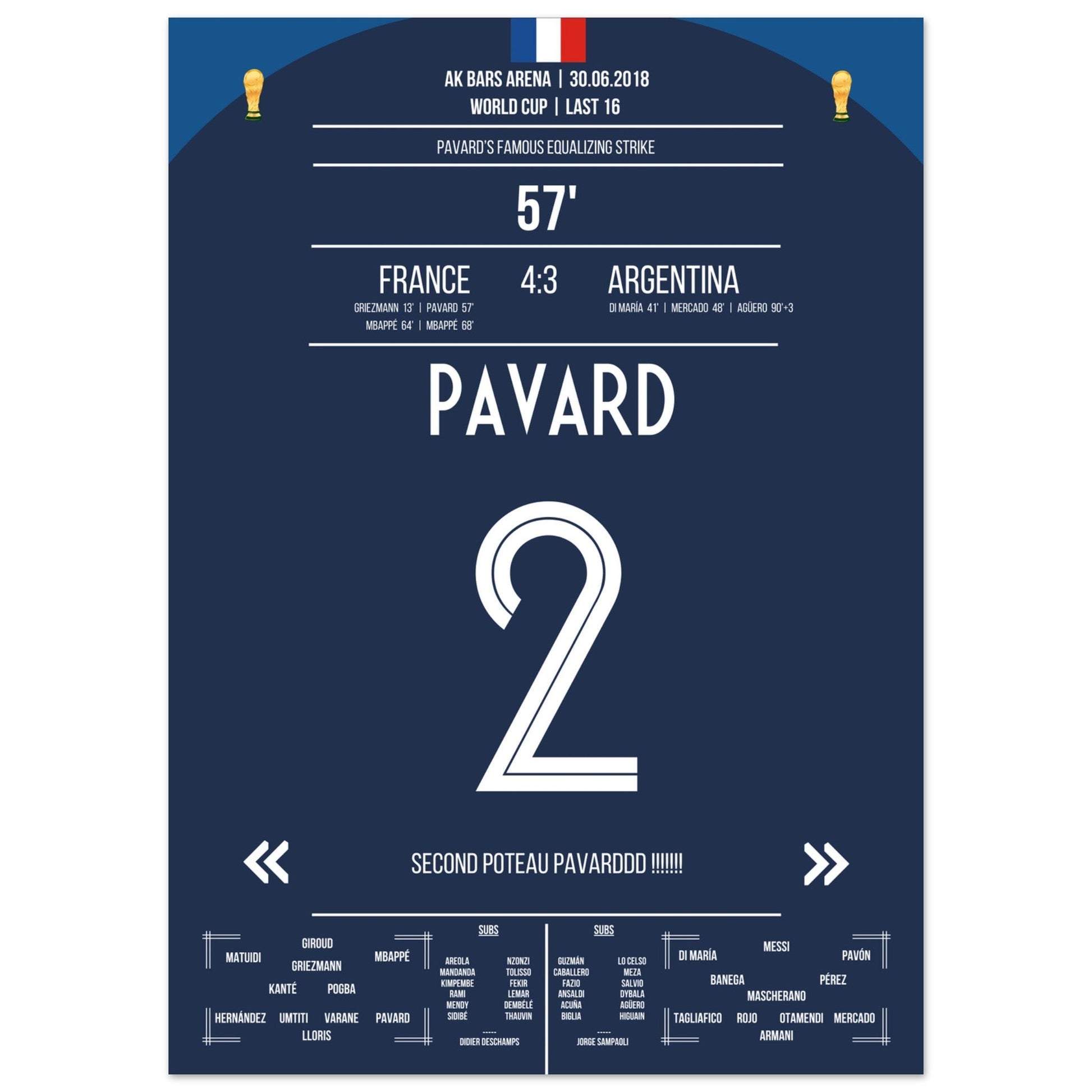Pavard's Traumtor gegen Argentinien im WM Achtelfinale 2018 50x70-cm-20x28-Ohne-Rahmen