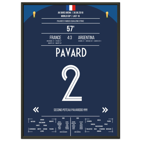 Pavard's Traumtor gegen Argentinien im WM Achtelfinale 2018 50x70-cm-20x28-Schwarzer-Aluminiumrahmen