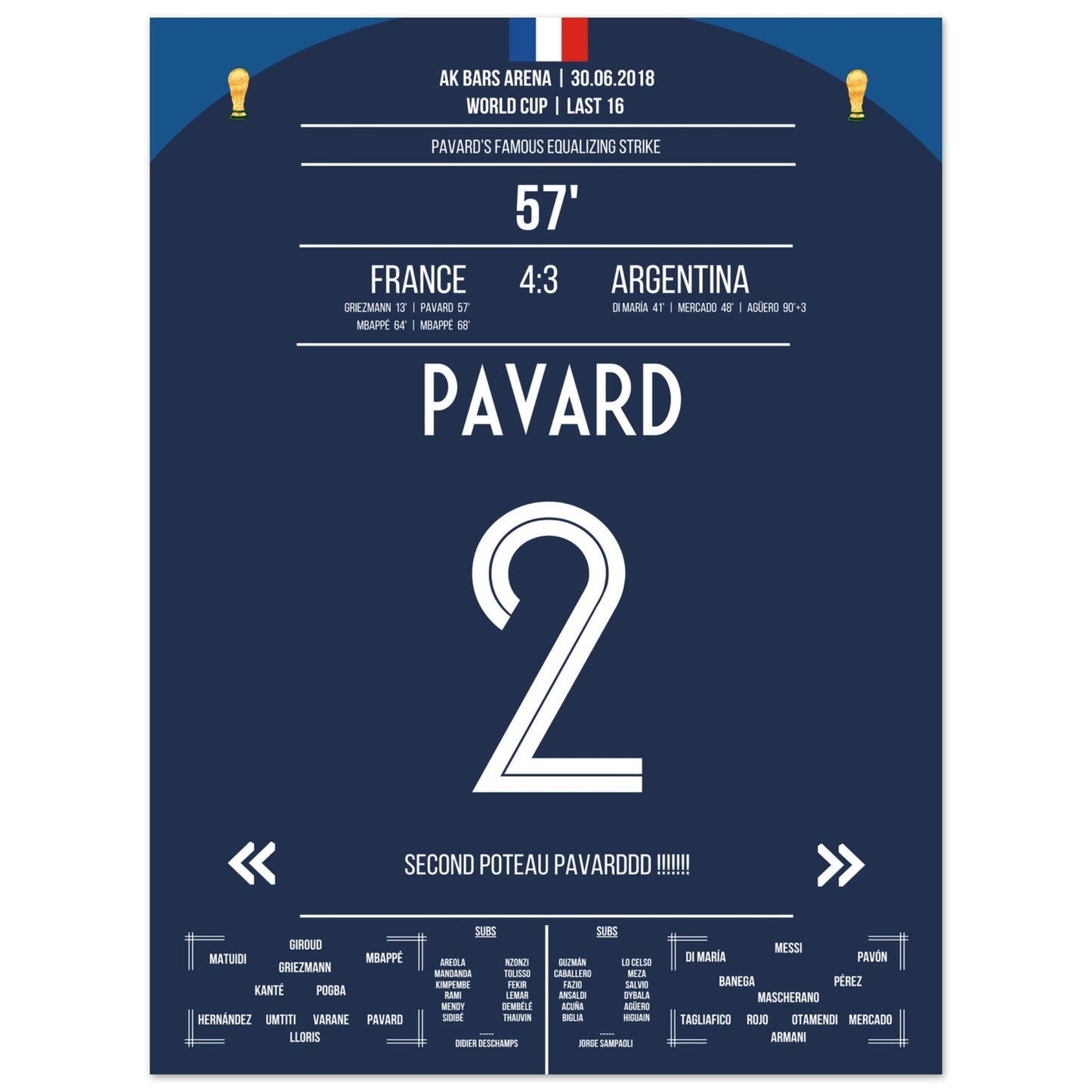 Pavard's Traumtor gegen Argentinien im WM Achtelfinale 2018 45x60-cm-18x24-Ohne-Rahmen