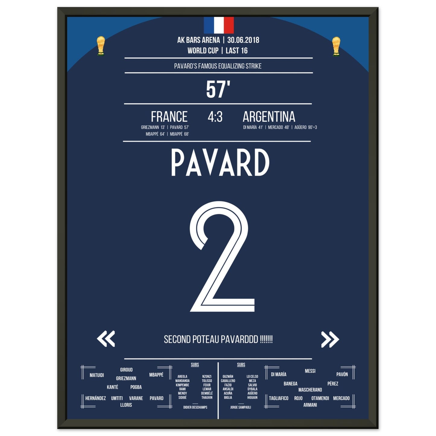 Pavard's Traumtor gegen Argentinien im WM Achtelfinale 2018 45x60-cm-18x24-Schwarzer-Aluminiumrahmen