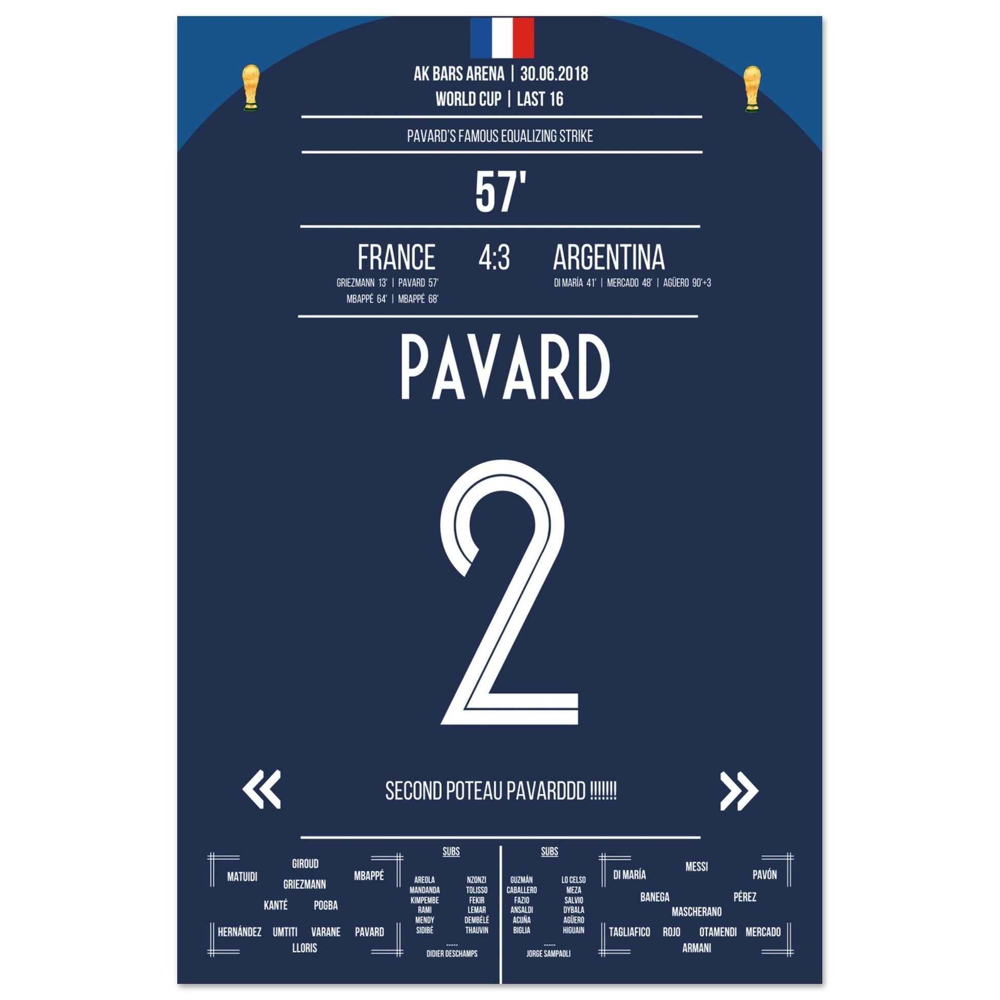 Pavard's Traumtor gegen Argentinien im WM Achtelfinale 2018 60x90-cm-24x36-Ohne-Rahmen