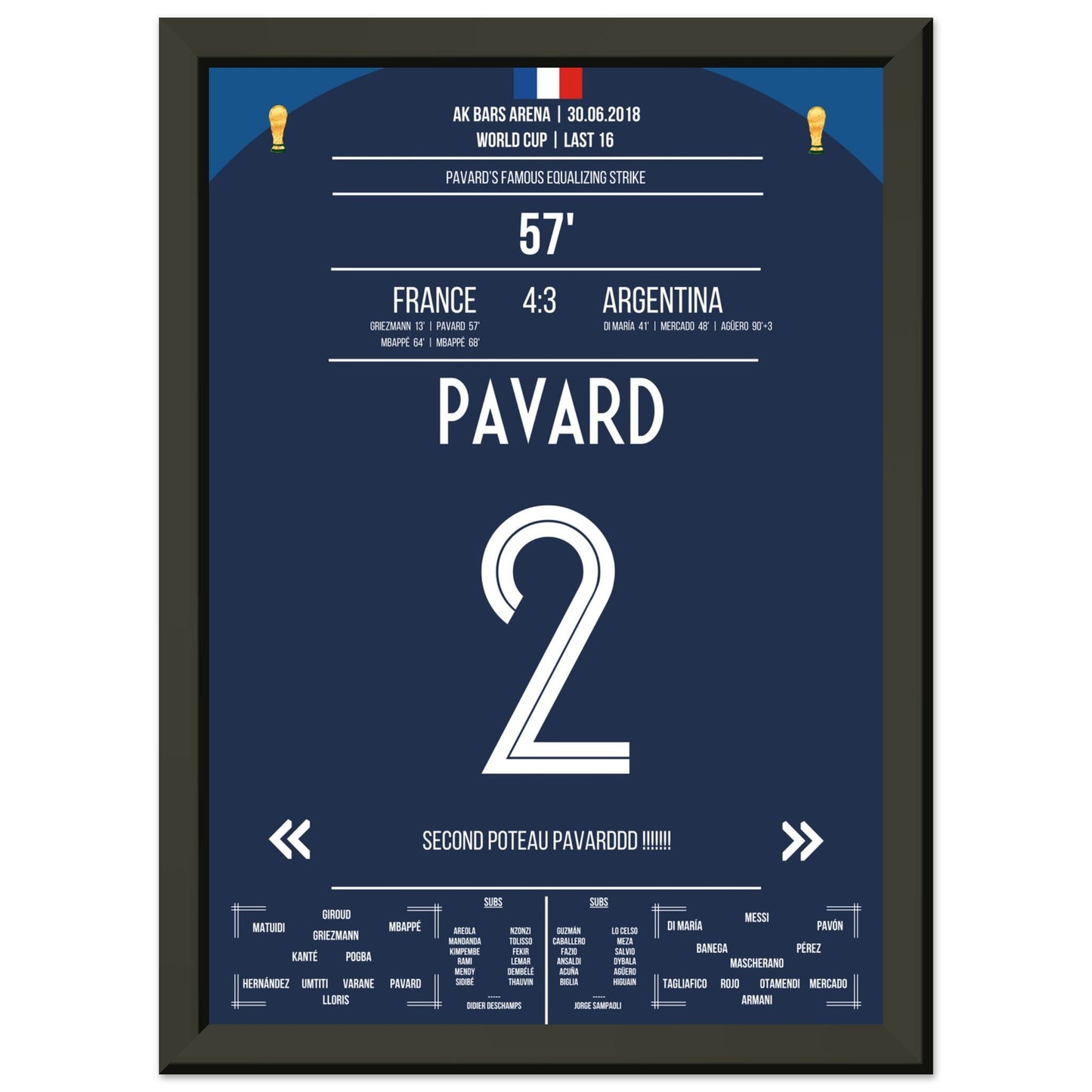 Pavard's Traumtor gegen Argentinien im WM Achtelfinale 2018 A4-21x29.7-cm-8x12-Schwarzer-Aluminiumrahmen