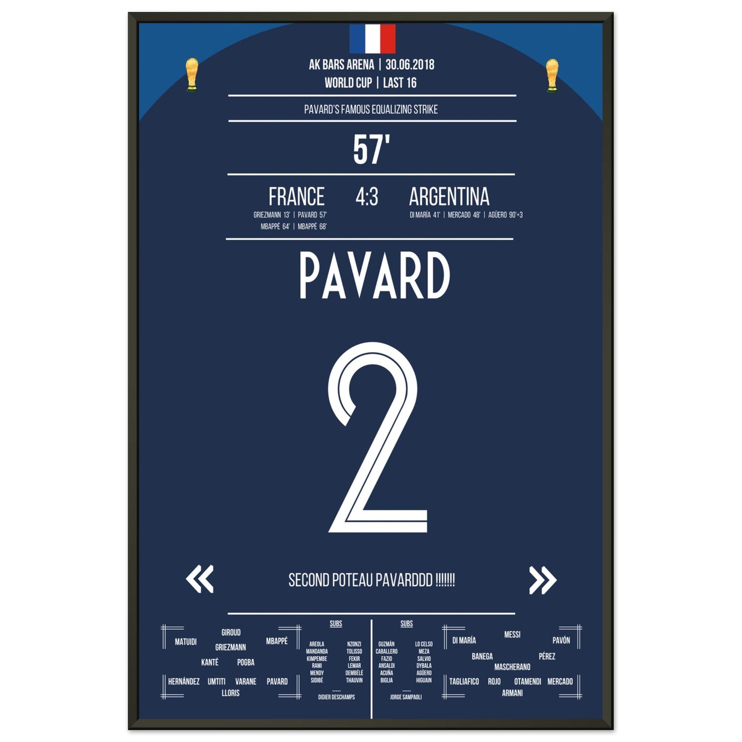 Pavard's Traumtor gegen Argentinien im WM Achtelfinale 2018 60x90-cm-24x36-Schwarzer-Aluminiumrahmen