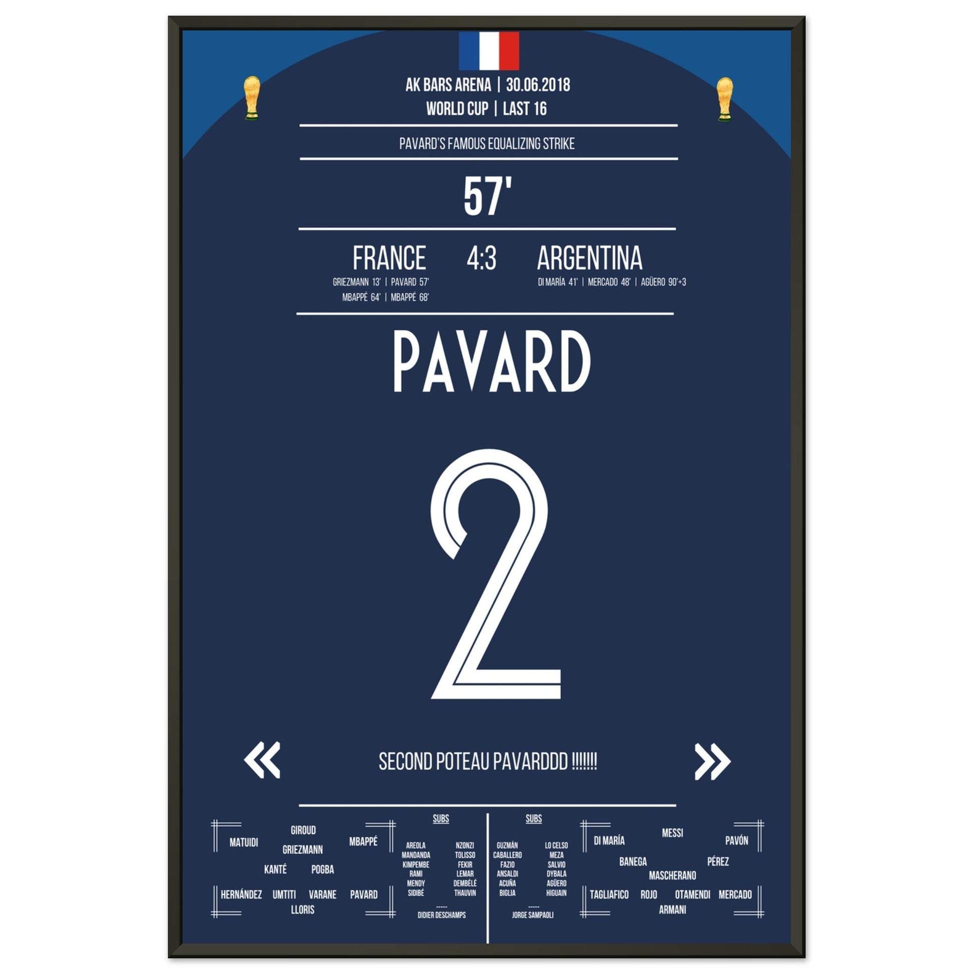Pavard's Traumtor gegen Argentinien im WM Achtelfinale 2018 60x90-cm-24x36-Schwarzer-Aluminiumrahmen