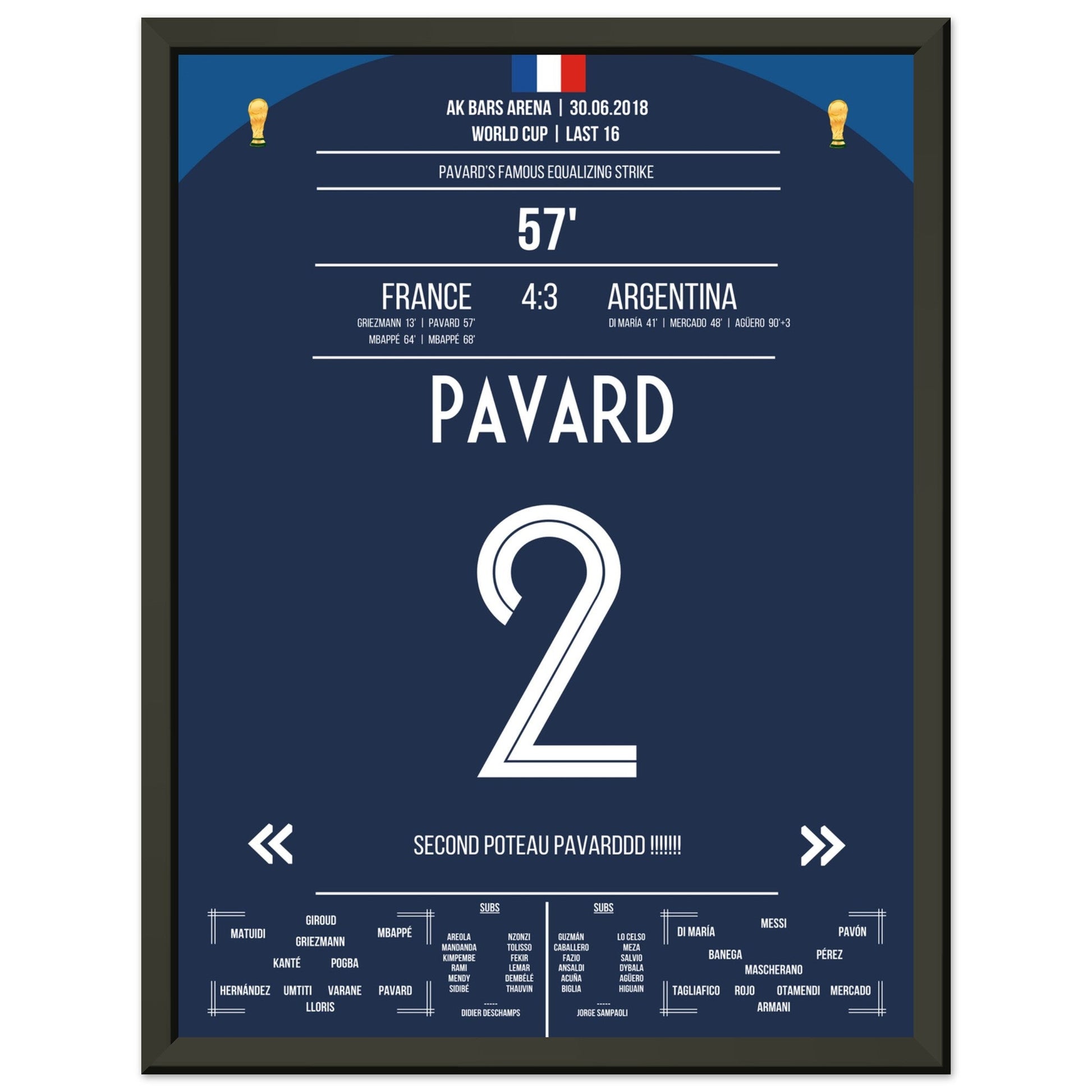 Pavard's Traumtor gegen Argentinien im WM Achtelfinale 2018 30x40-cm-12x16-Schwarzer-Aluminiumrahmen