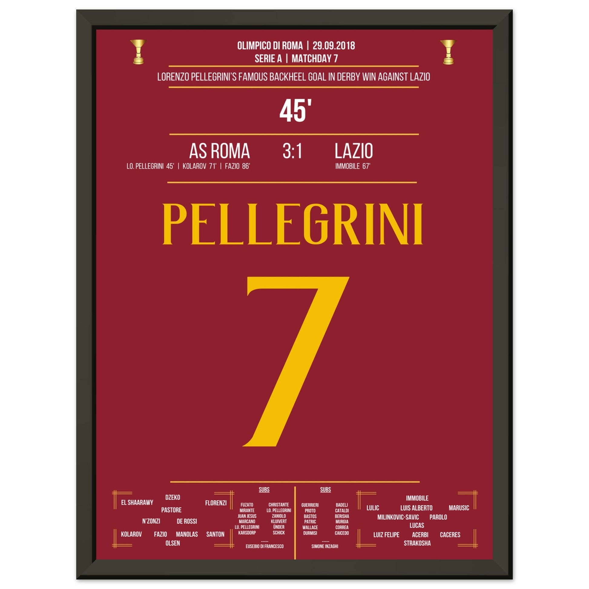 Pellegrini's Hackentor im Derby Sieg gegen Lazio in 2018 30x40-cm-12x16-Schwarzer-Aluminiumrahmen