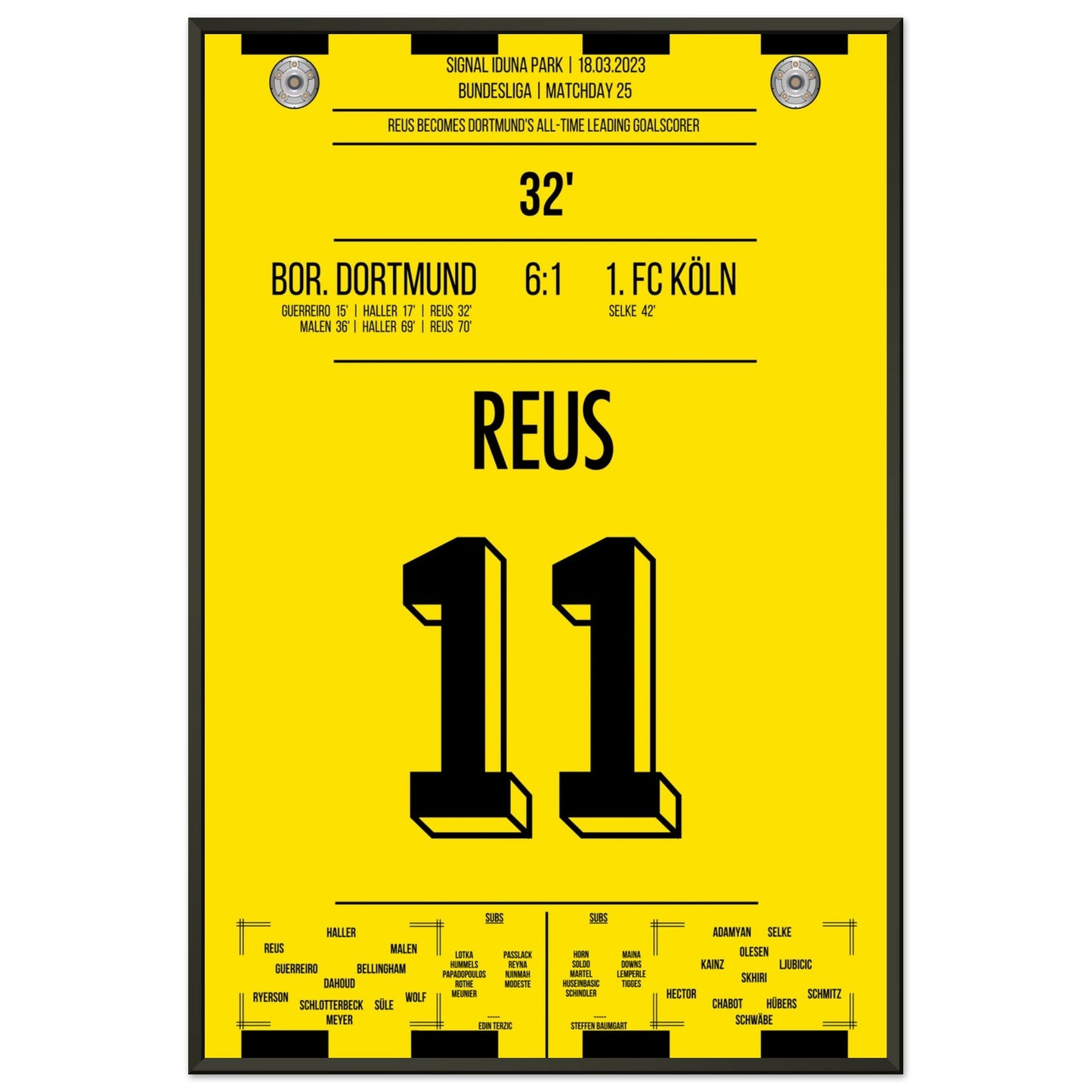 Reus' Rekord-Tor gegen Köln in 2023 60x90-cm-24x36-Schwarzer-Aluminiumrahmen