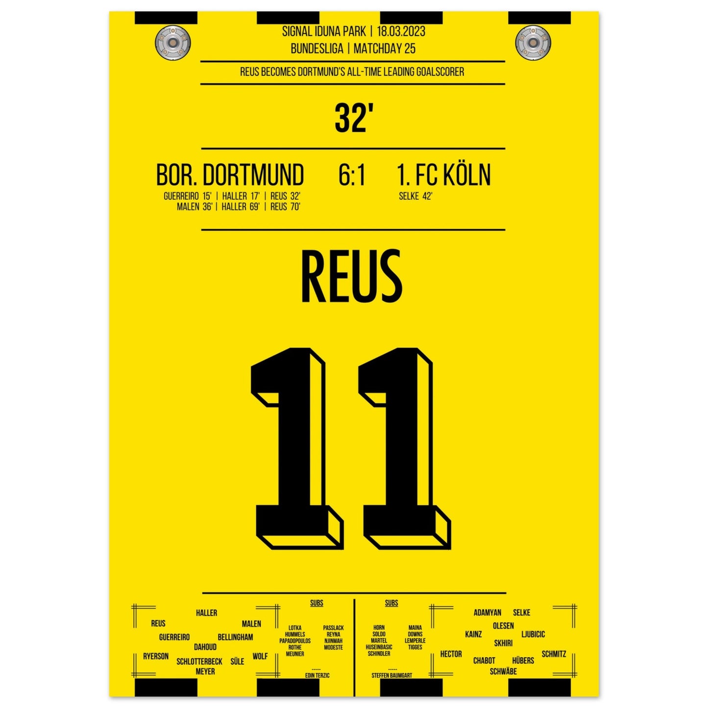Reus' Rekord-Tor gegen Köln in 2023 50x70-cm-20x28-Ohne-Rahmen