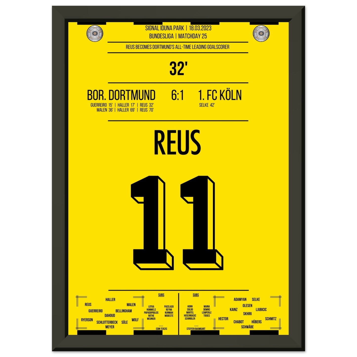 Reus' Rekord-Tor gegen Köln in 2023 A4-21x29.7-cm-8x12-Schwarzer-Aluminiumrahmen