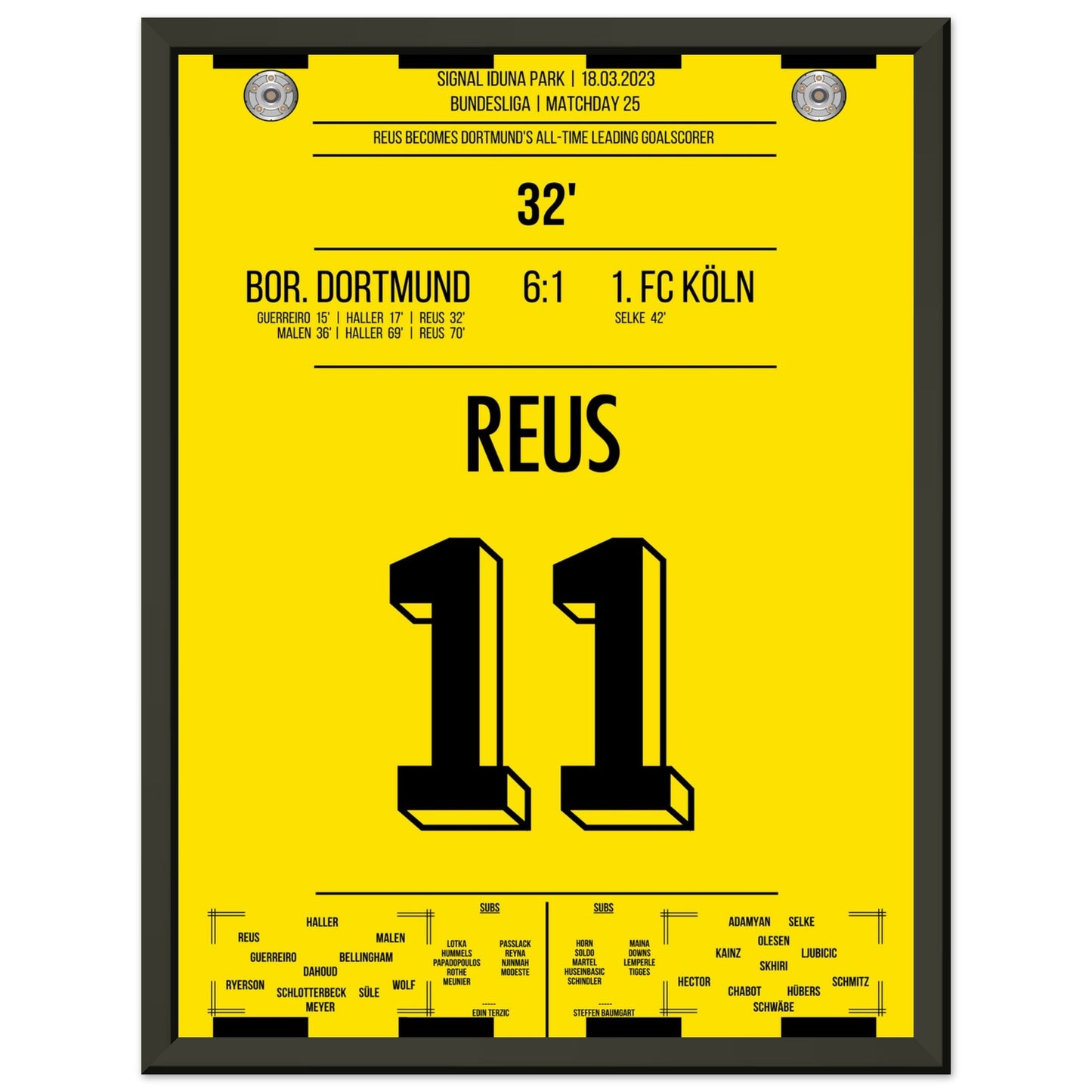 Reus' Rekord-Tor gegen Köln in 2023 30x40-cm-12x16-Schwarzer-Aluminiumrahmen