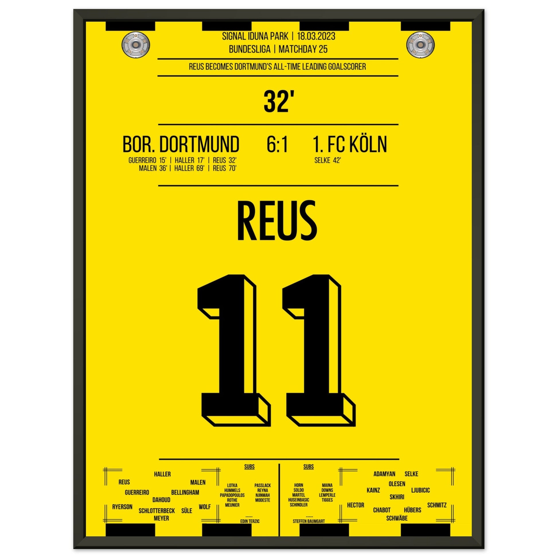 Reus' Rekord-Tor gegen Köln in 2023 45x60-cm-18x24-Schwarzer-Aluminiumrahmen
