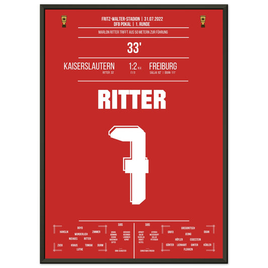 Ritter's Führungstreffer aus 50m gegen Freiburg 50x70-cm-20x28-Schwarzer-Aluminiumrahmen