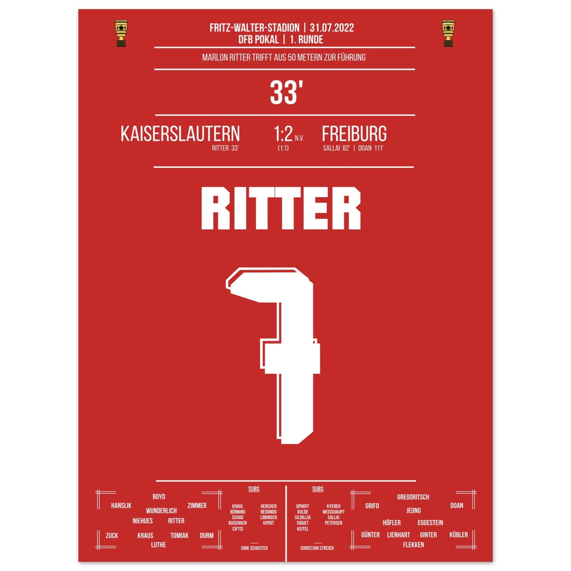 Ritter's Führungstreffer aus 50m gegen Freiburg 30x40-cm-12x16-Ohne-Rahmen
