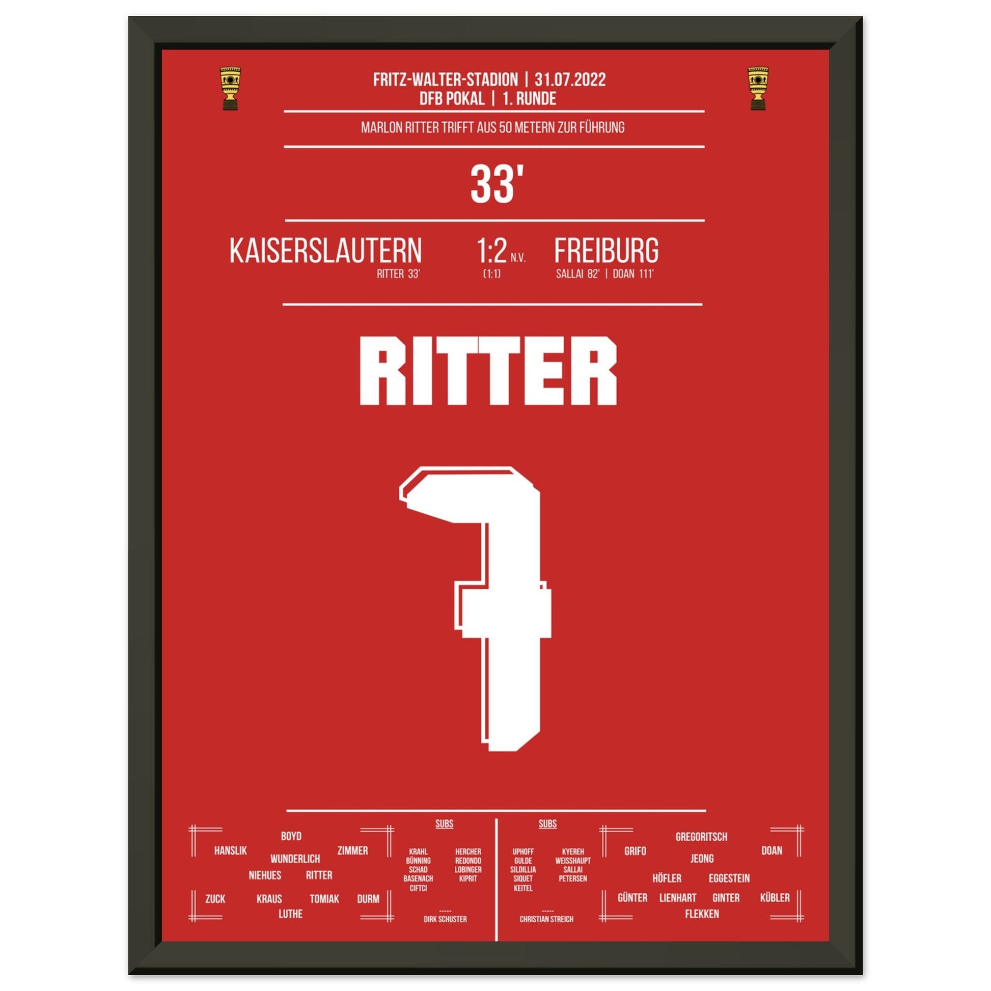 Ritter's Führungstreffer aus 50m gegen Freiburg 30x40-cm-12x16-Schwarzer-Aluminiumrahmen