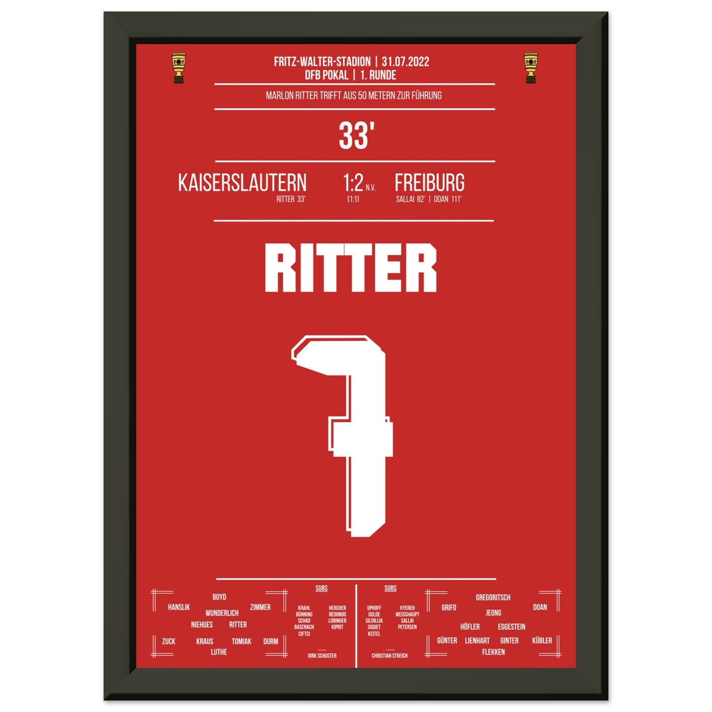 Ritter's Führungstreffer aus 50m gegen Freiburg A4-21x29.7-cm-8x12-Schwarzer-Aluminiumrahmen