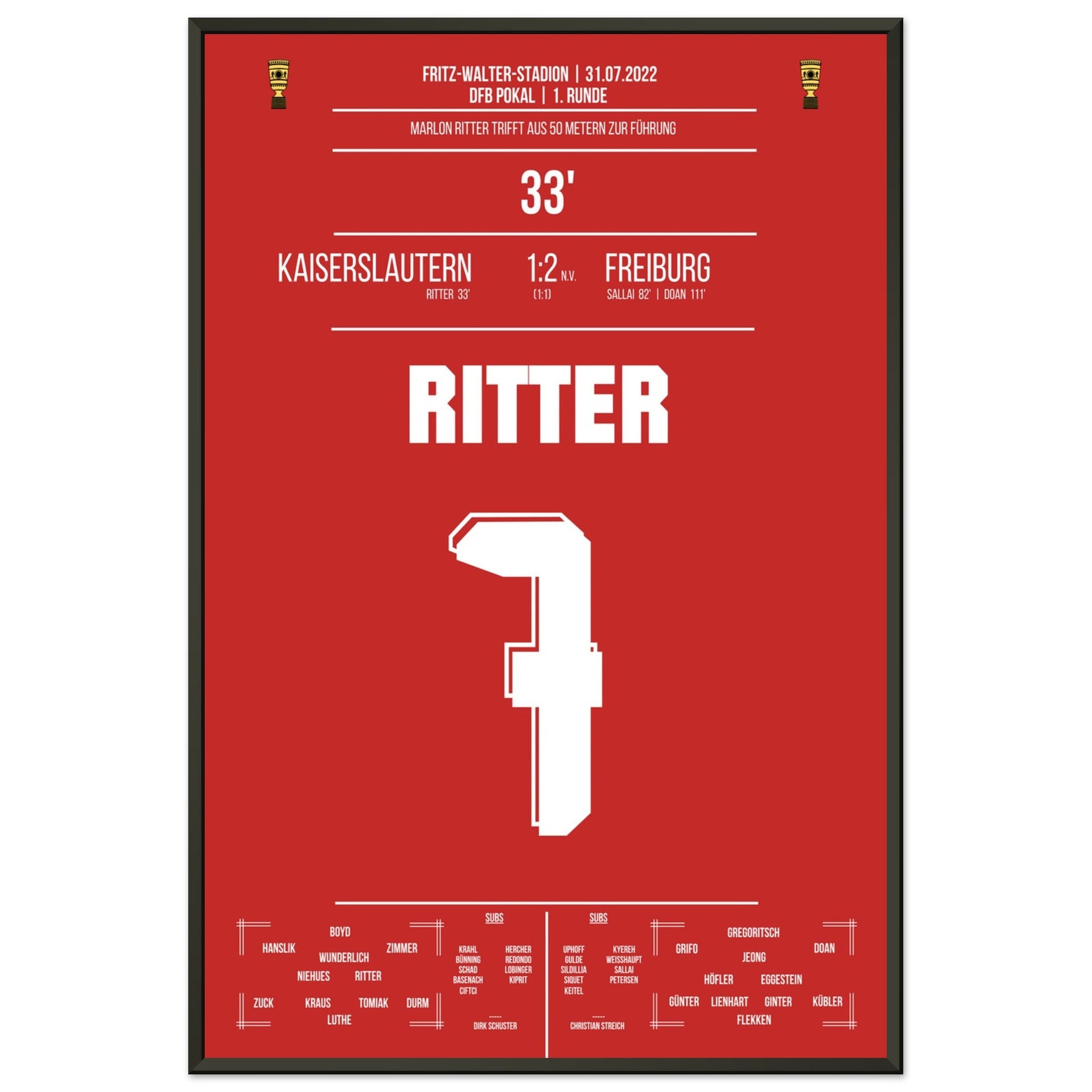 Ritter's Führungstreffer aus 50m gegen Freiburg 60x90-cm-24x36-Schwarzer-Aluminiumrahmen