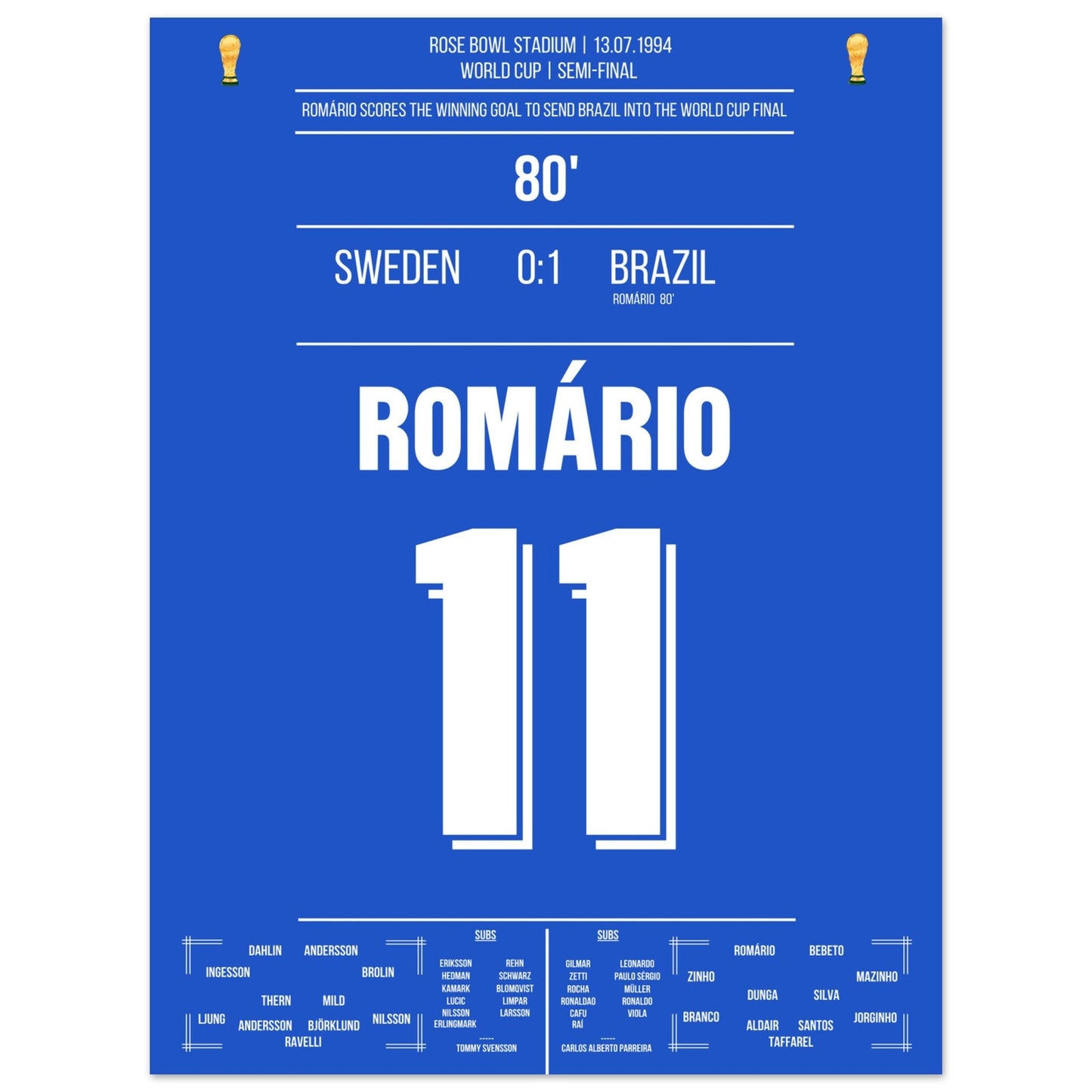 Romario's Siegtreffer im Halbfinale bei der Weltmeisterschaft 1994 30x40-cm-12x16-Ohne-Rahmen