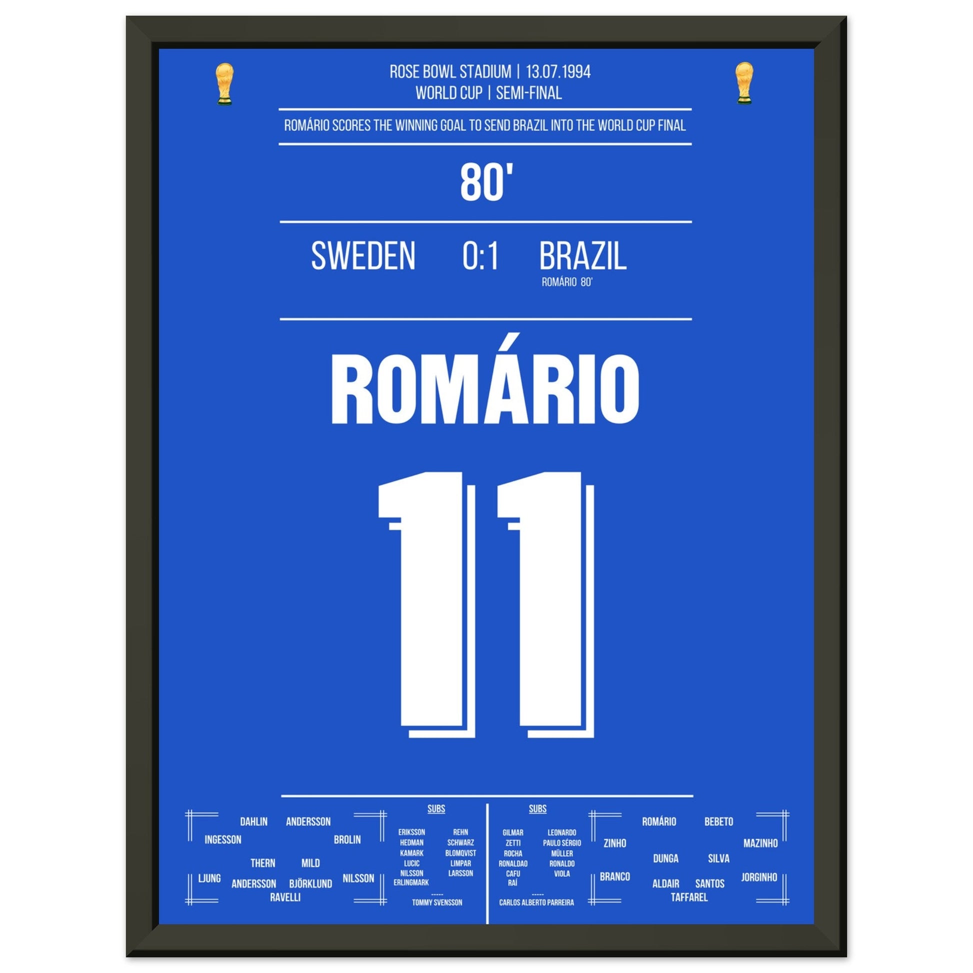 Romario's Siegtreffer im Halbfinale bei der Weltmeisterschaft 1994 30x40-cm-12x16-Schwarzer-Aluminiumrahmen