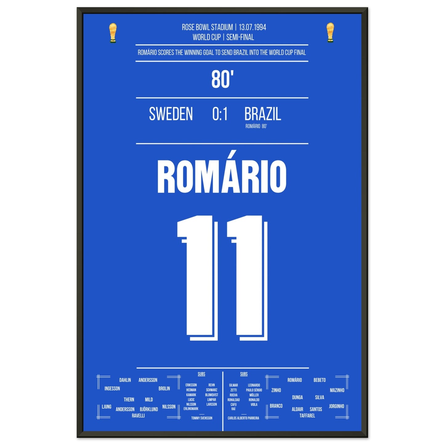 Romario's Siegtreffer im Halbfinale bei der Weltmeisterschaft 1994 60x90-cm-24x36-Schwarzer-Aluminiumrahmen