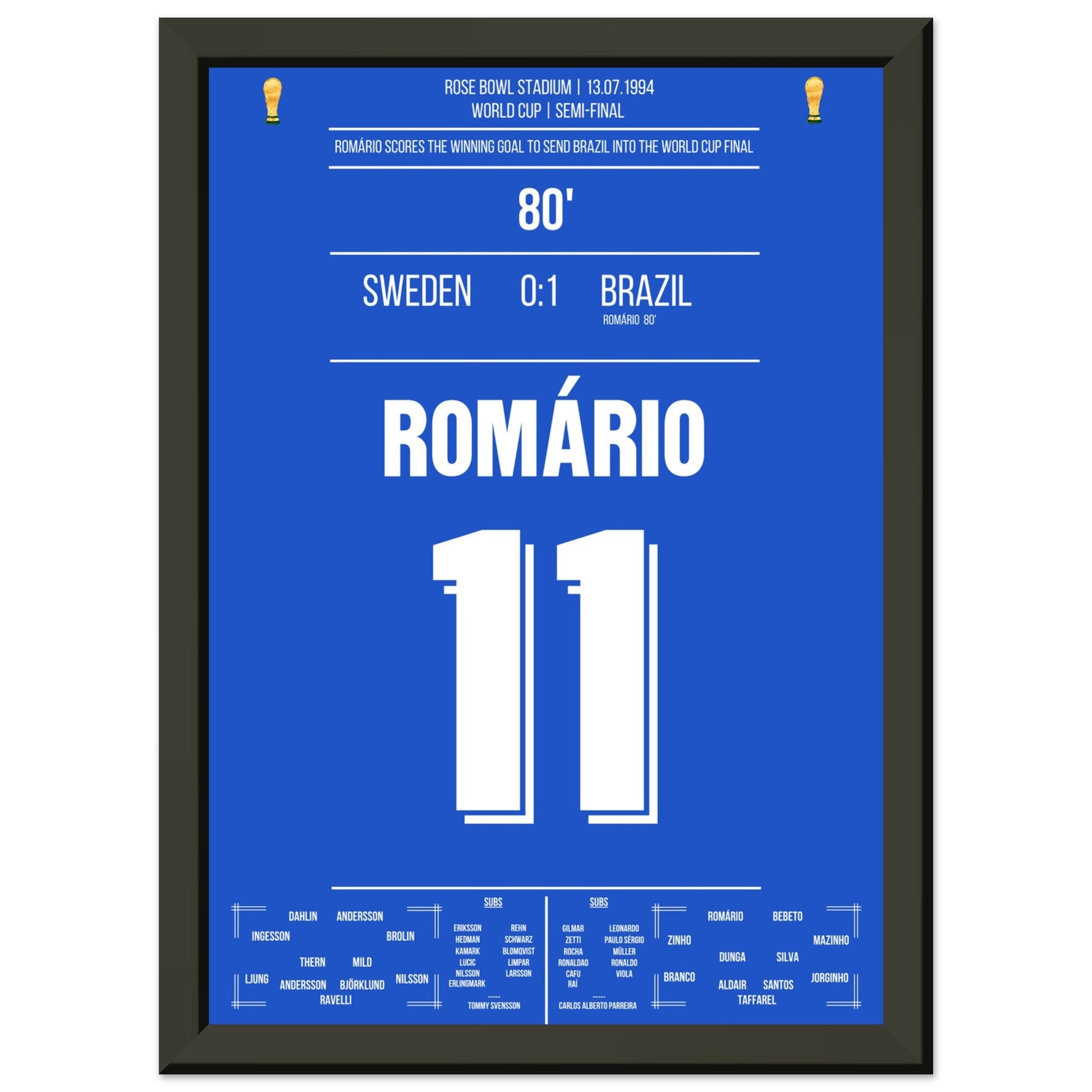 Romario's Siegtreffer im Halbfinale bei der Weltmeisterschaft 1994 A4-21x29.7-cm-8x12-Schwarzer-Aluminiumrahmen