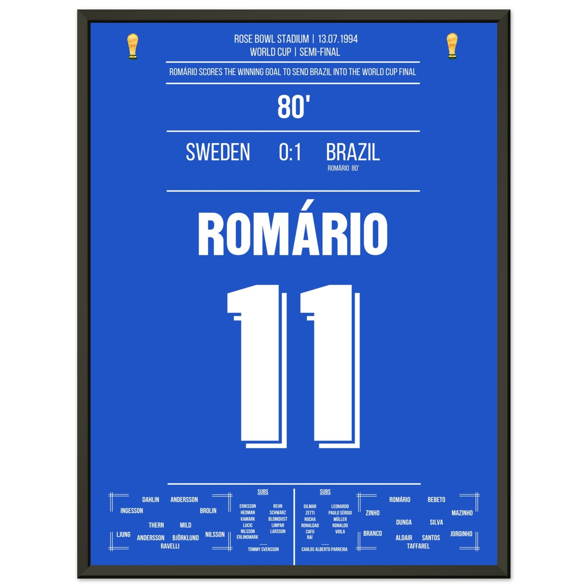 Romario's Siegtreffer im Halbfinale bei der Weltmeisterschaft 1994 45x60-cm-18x24-Schwarzer-Aluminiumrahmen