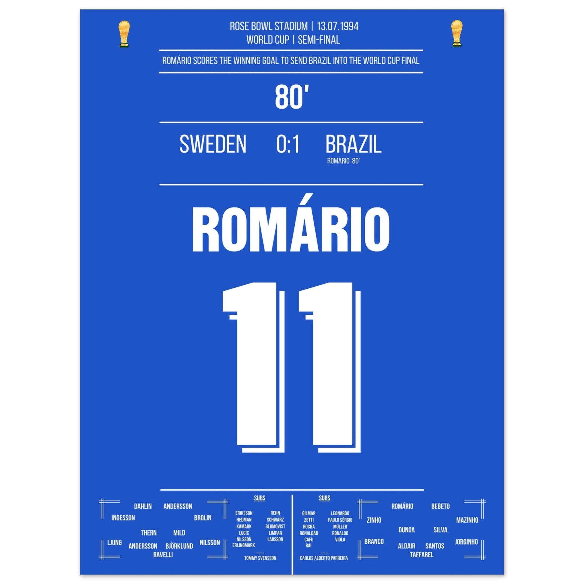 Romario's Siegtreffer im Halbfinale bei der Weltmeisterschaft 1994 45x60-cm-18x24-Ohne-Rahmen