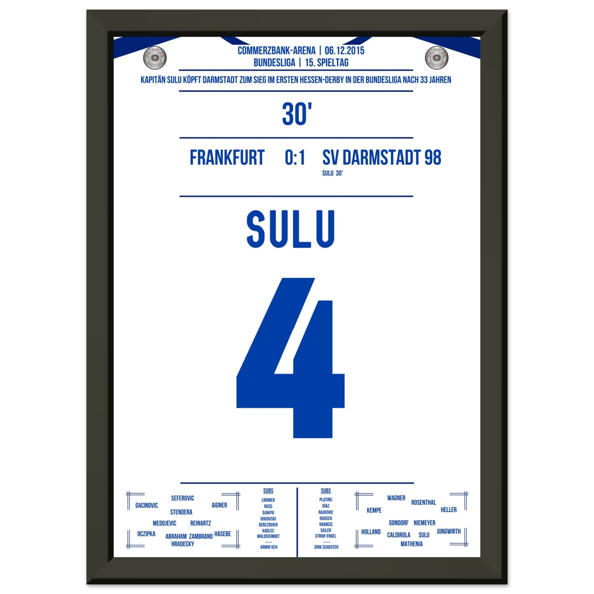 Sulu köpft Darmstadt zum Sieg im Hessen-Derby 2015 A4-21x29.7-cm-8x12-Schwarzer-Aluminiumrahmen