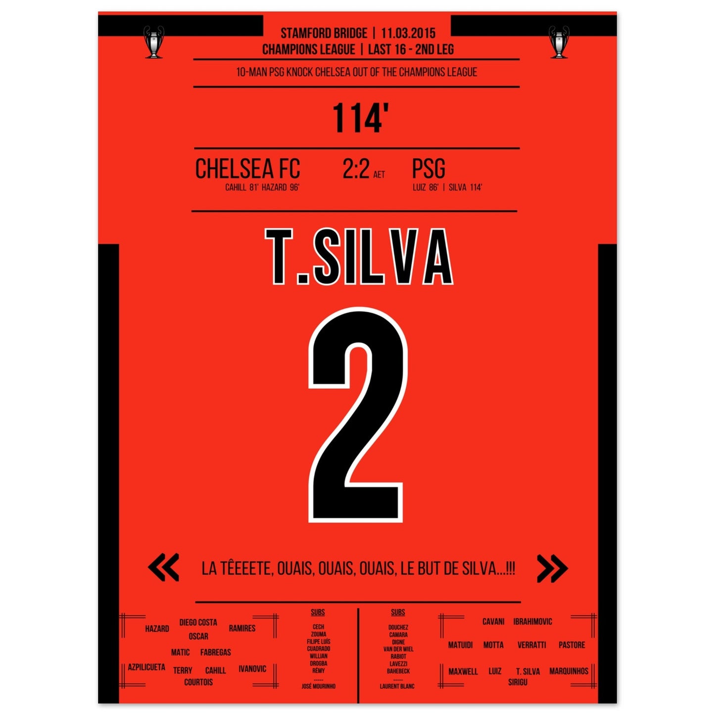 Thiago Silva's entscheidendes Kopfballtor im CL Achtelfinale gegen Chelsea 2015 30x40-cm-12x16-Ohne-Rahmen