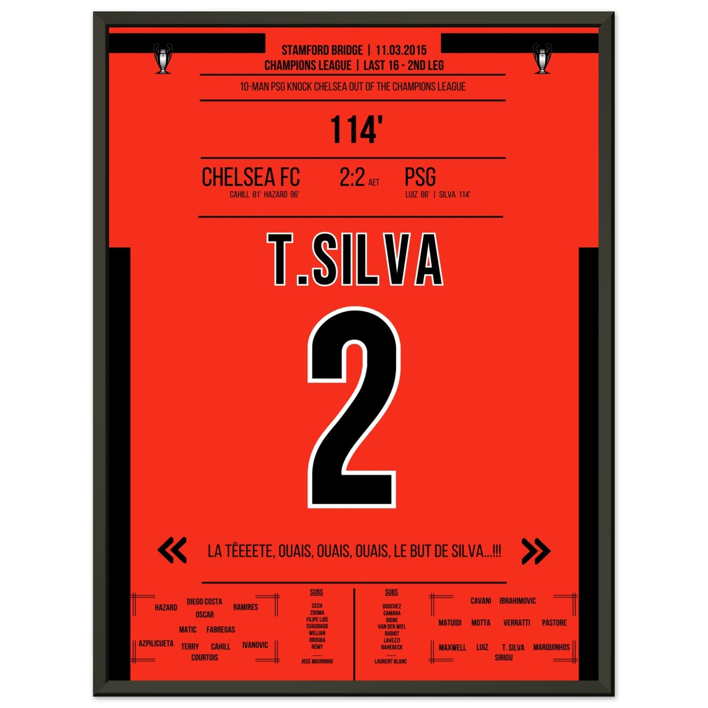 Thiago Silva's entscheidendes Kopfballtor im CL Achtelfinale gegen Chelsea 2015 45x60-cm-18x24-Schwarzer-Aluminiumrahmen