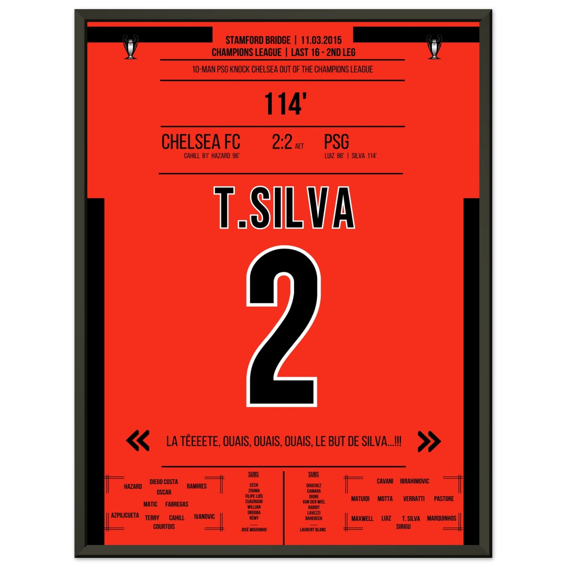 Thiago Silva's entscheidendes Kopfballtor im CL Achtelfinale gegen Chelsea 2015 45x60-cm-18x24-Schwarzer-Aluminiumrahmen