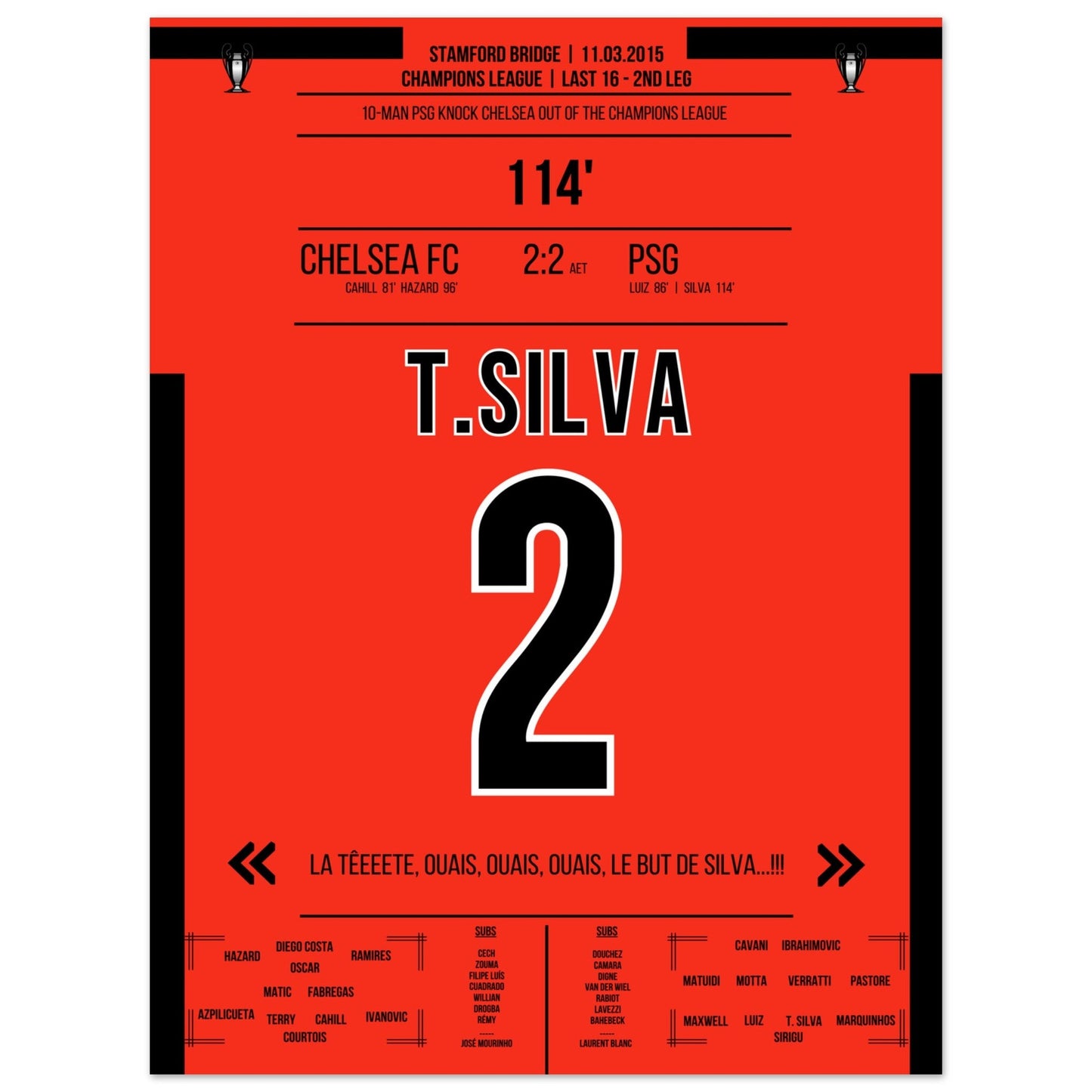 Thiago Silva's entscheidendes Kopfballtor im CL Achtelfinale gegen Chelsea 2015 45x60-cm-18x24-Ohne-Rahmen