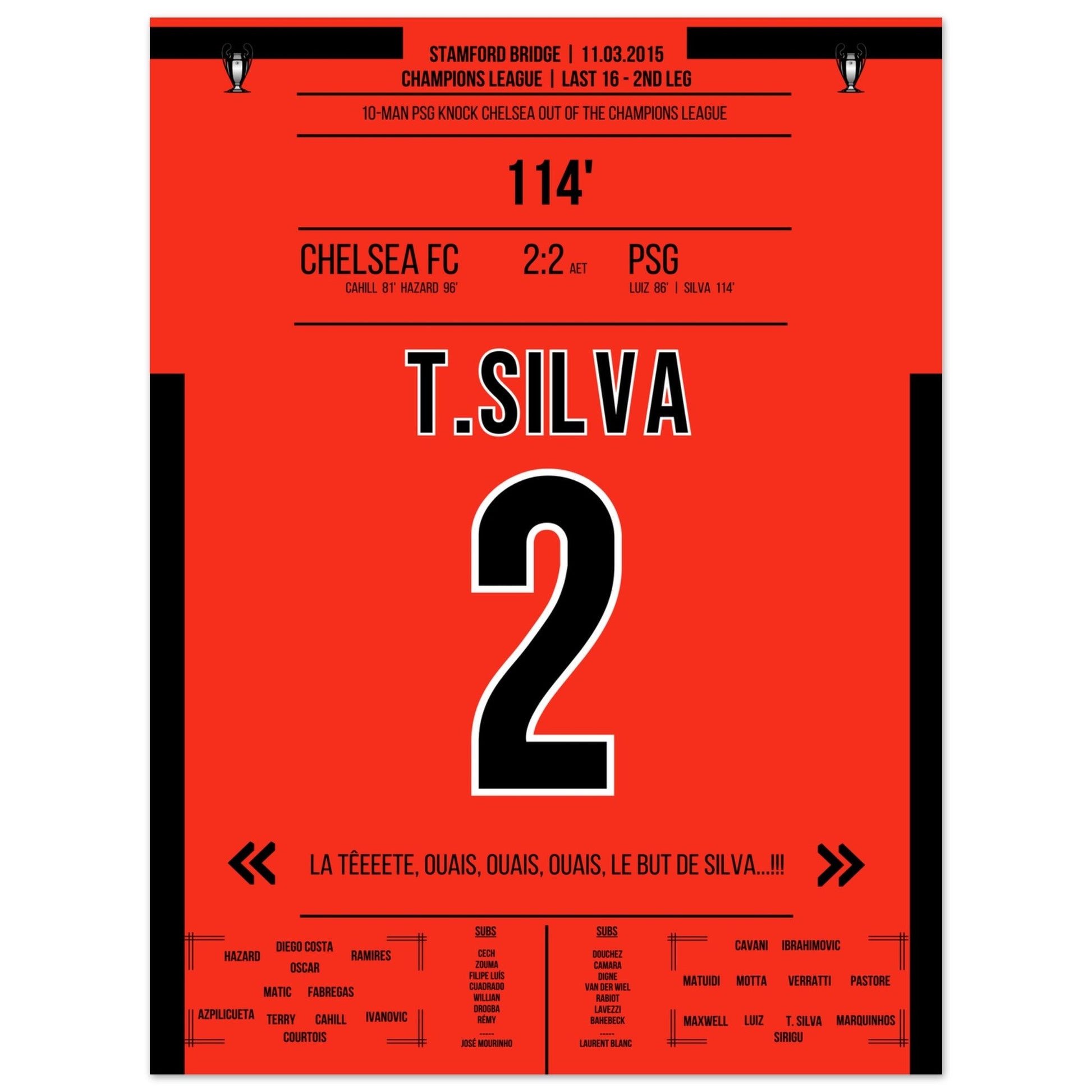 Thiago Silva's entscheidendes Kopfballtor im CL Achtelfinale gegen Chelsea 2015 45x60-cm-18x24-Ohne-Rahmen