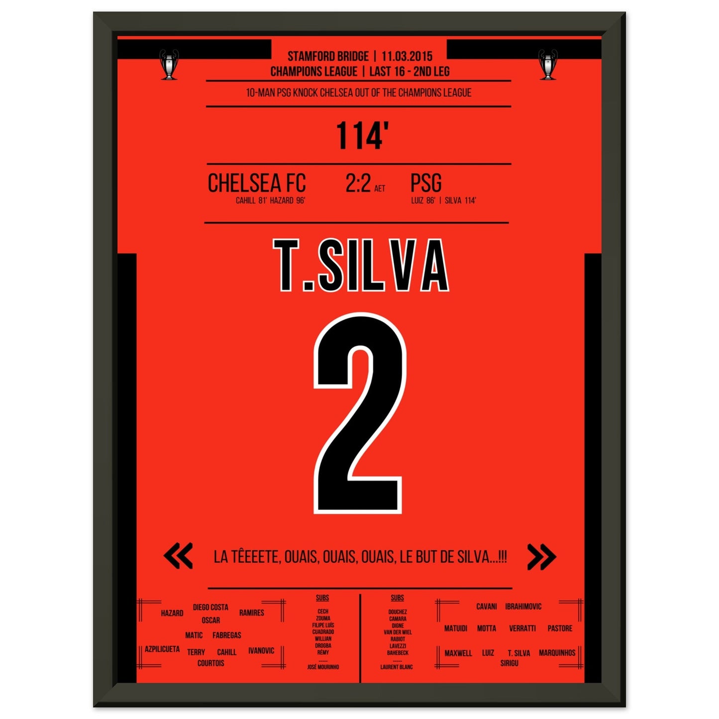 Thiago Silva's entscheidendes Kopfballtor im CL Achtelfinale gegen Chelsea 2015 30x40-cm-12x16-Schwarzer-Aluminiumrahmen