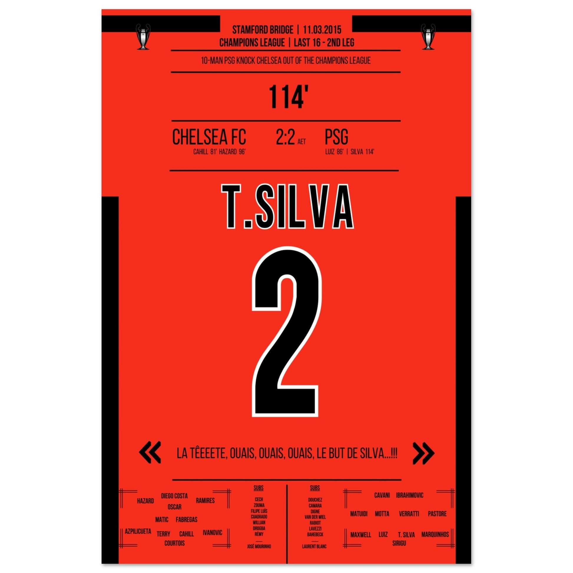 Thiago Silva's entscheidendes Kopfballtor im CL Achtelfinale gegen Chelsea 2015 60x90-cm-24x36-Ohne-Rahmen
