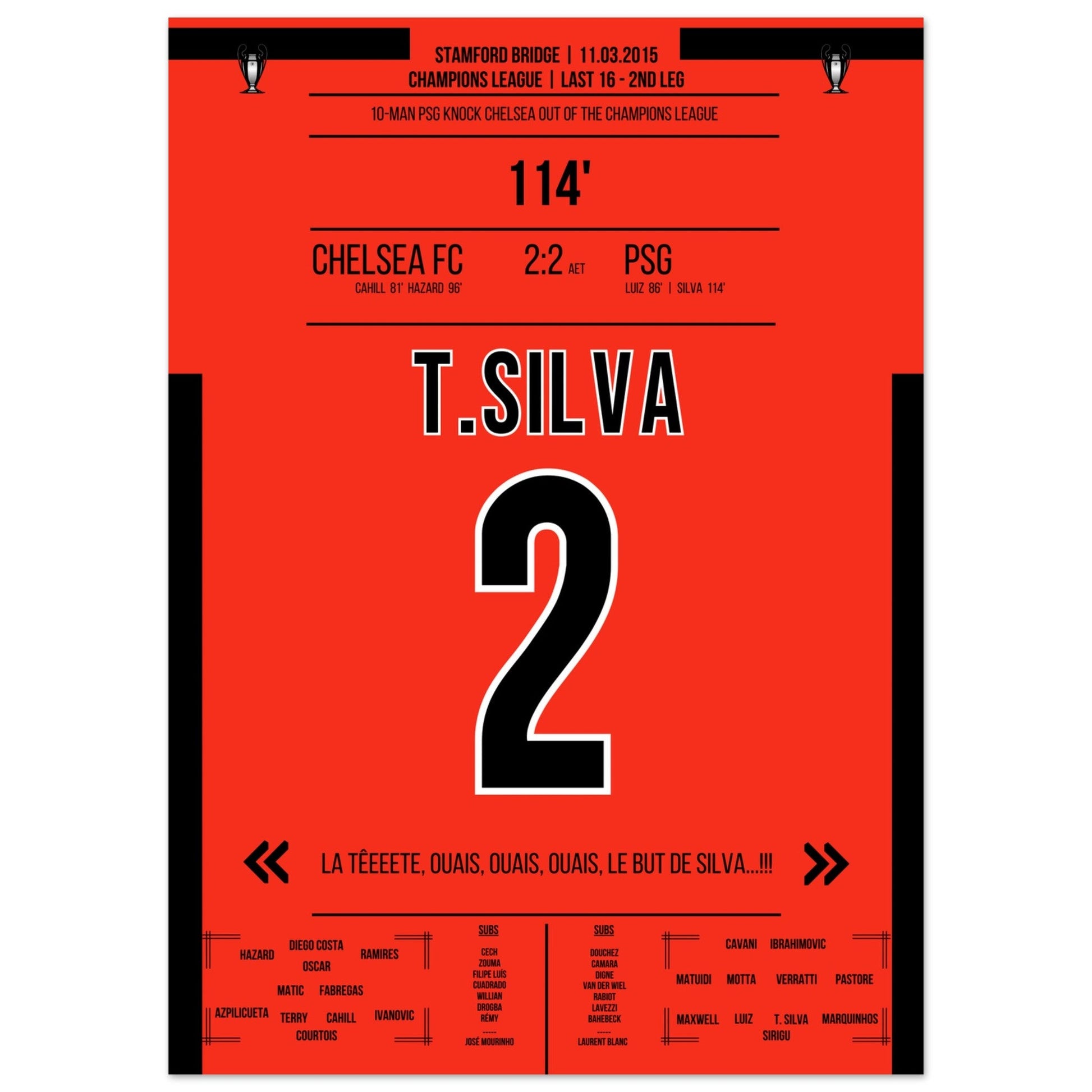Thiago Silva's entscheidendes Kopfballtor im CL Achtelfinale gegen Chelsea 2015 50x70-cm-20x28-Ohne-Rahmen