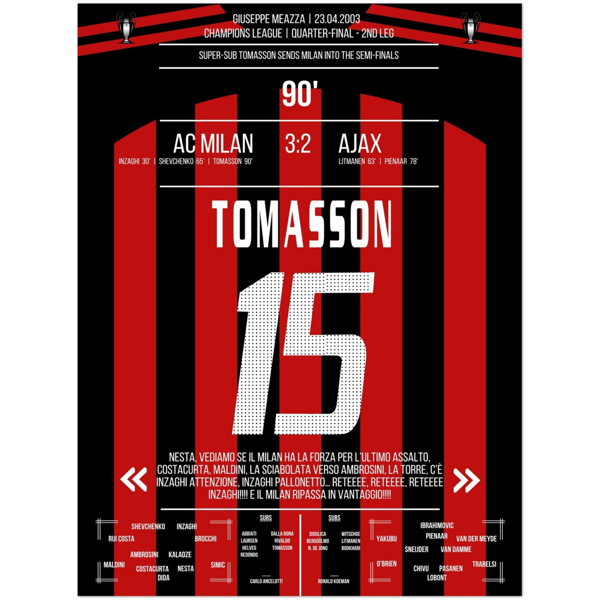 Tomasson's später Siegtreffer gegen Ajax im CL Viertelfinale 2003 30x40-cm-12x16-Ohne-Rahmen