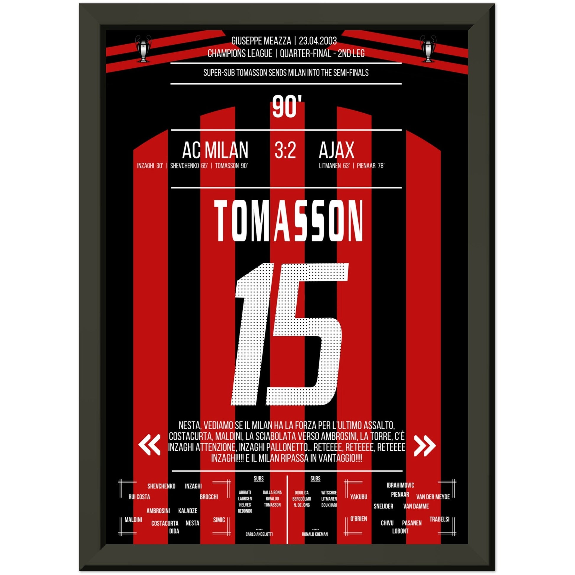 Tomasson's später Siegtreffer gegen Ajax im CL Viertelfinale 2003 A4-21x29.7-cm-8x12-Schwarzer-Aluminiumrahmen