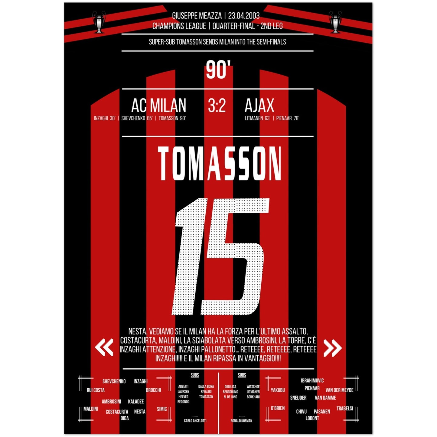 Tomasson's später Siegtreffer gegen Ajax im CL Viertelfinale 2003 50x70-cm-20x28-Ohne-Rahmen