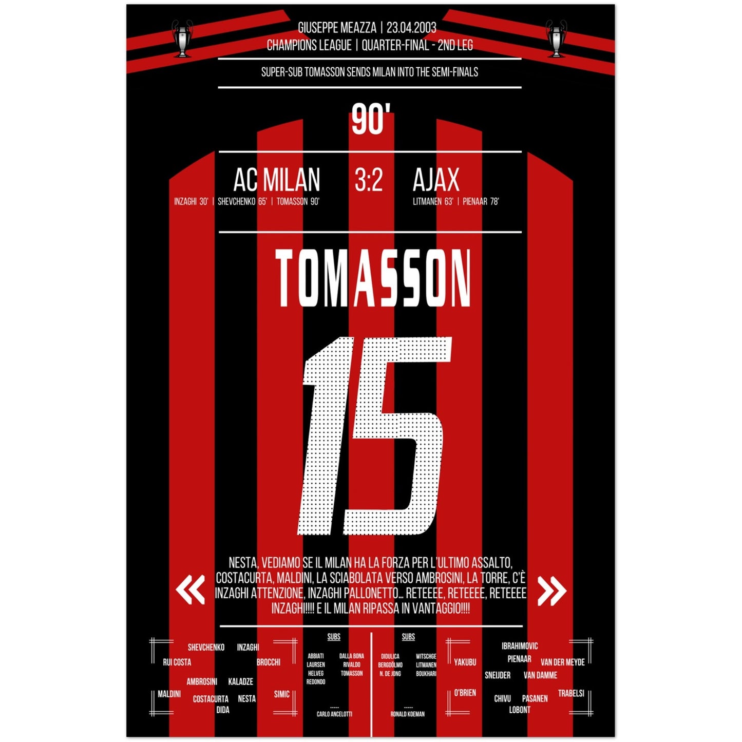 Tomasson's später Siegtreffer gegen Ajax im CL Viertelfinale 2003 60x90-cm-24x36-Ohne-Rahmen