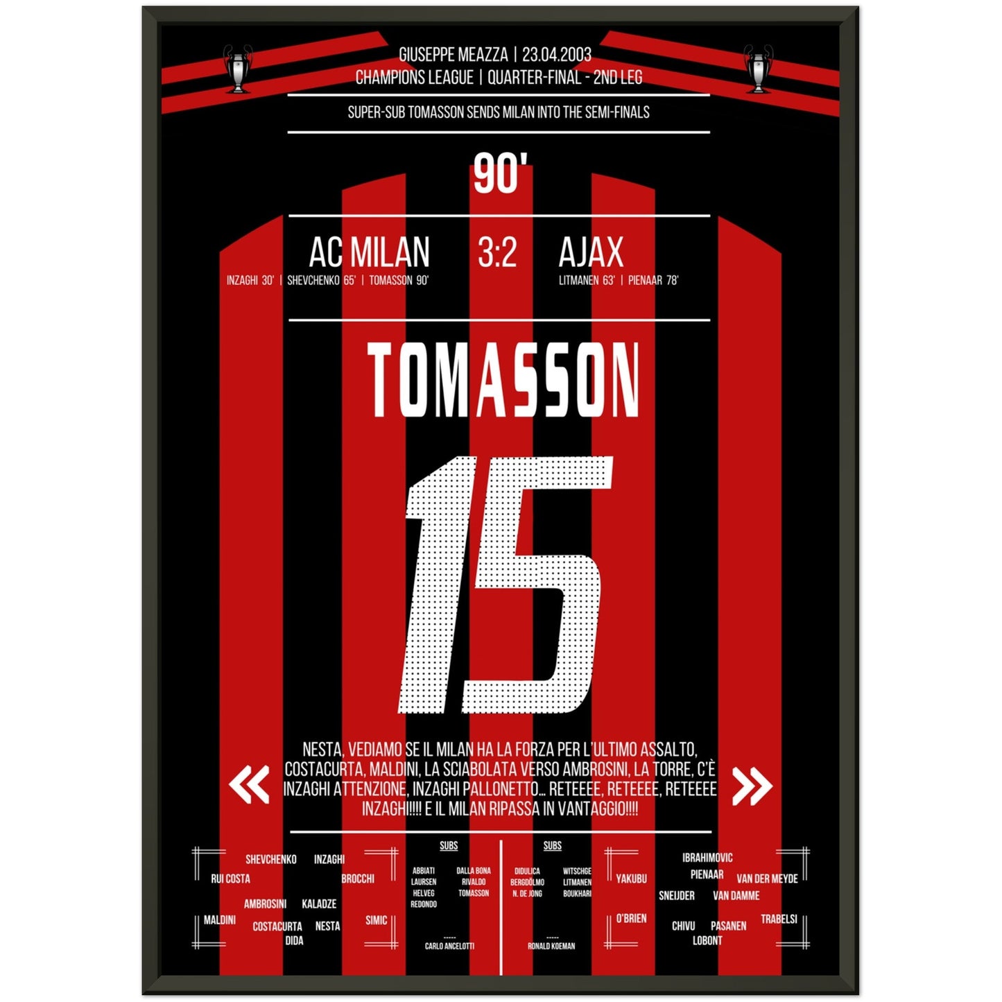 Tomasson's später Siegtreffer gegen Ajax im CL Viertelfinale 2003 50x70-cm-20x28-Schwarzer-Aluminiumrahmen