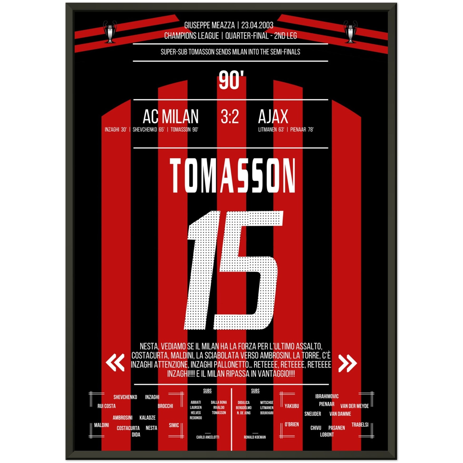 Tomasson's später Siegtreffer gegen Ajax im CL Viertelfinale 2003 50x70-cm-20x28-Schwarzer-Aluminiumrahmen