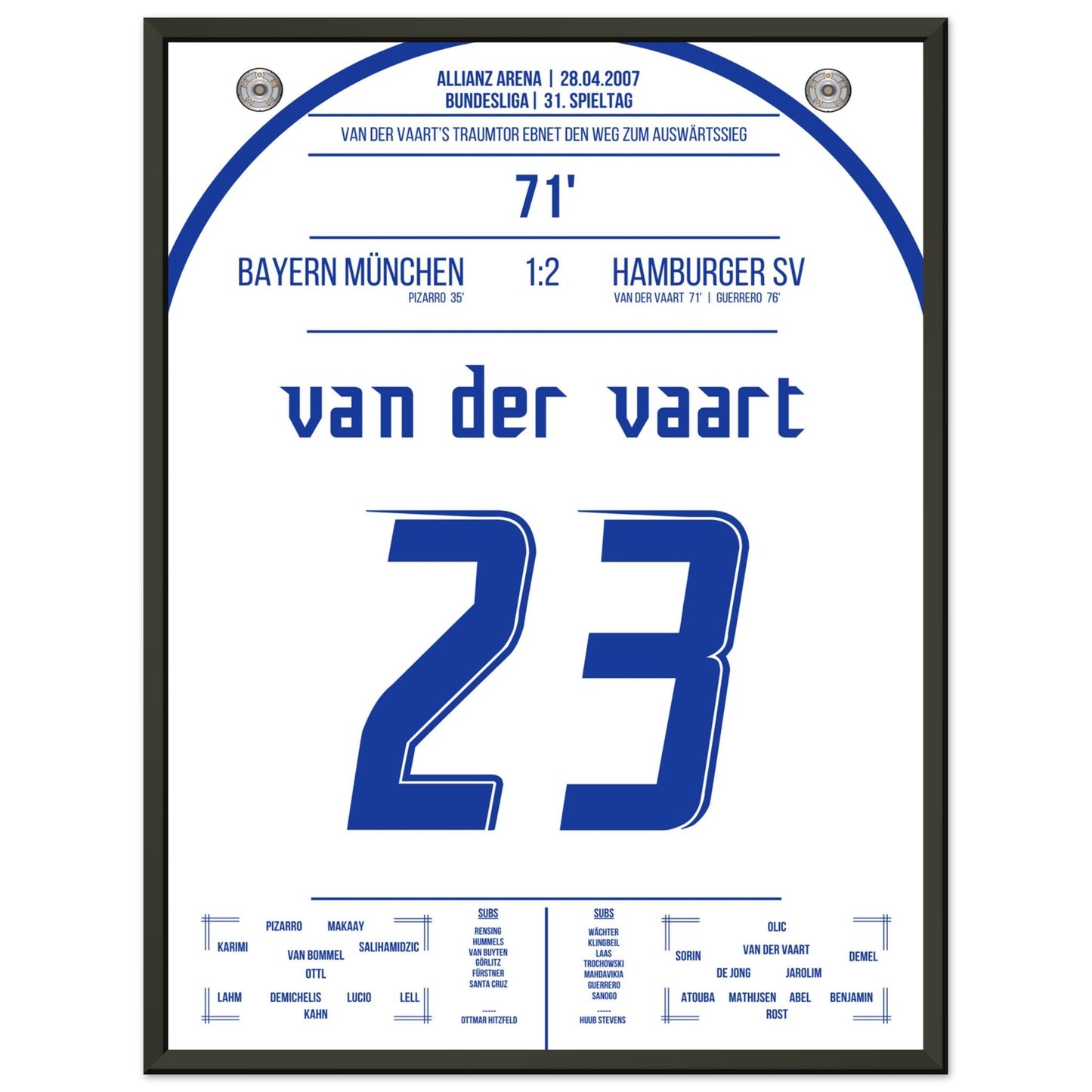 Van der Vaart's Traumtor beim Auswärtsieg bei den Bayern 2007 45x60-cm-18x24-Schwarzer-Aluminiumrahmen