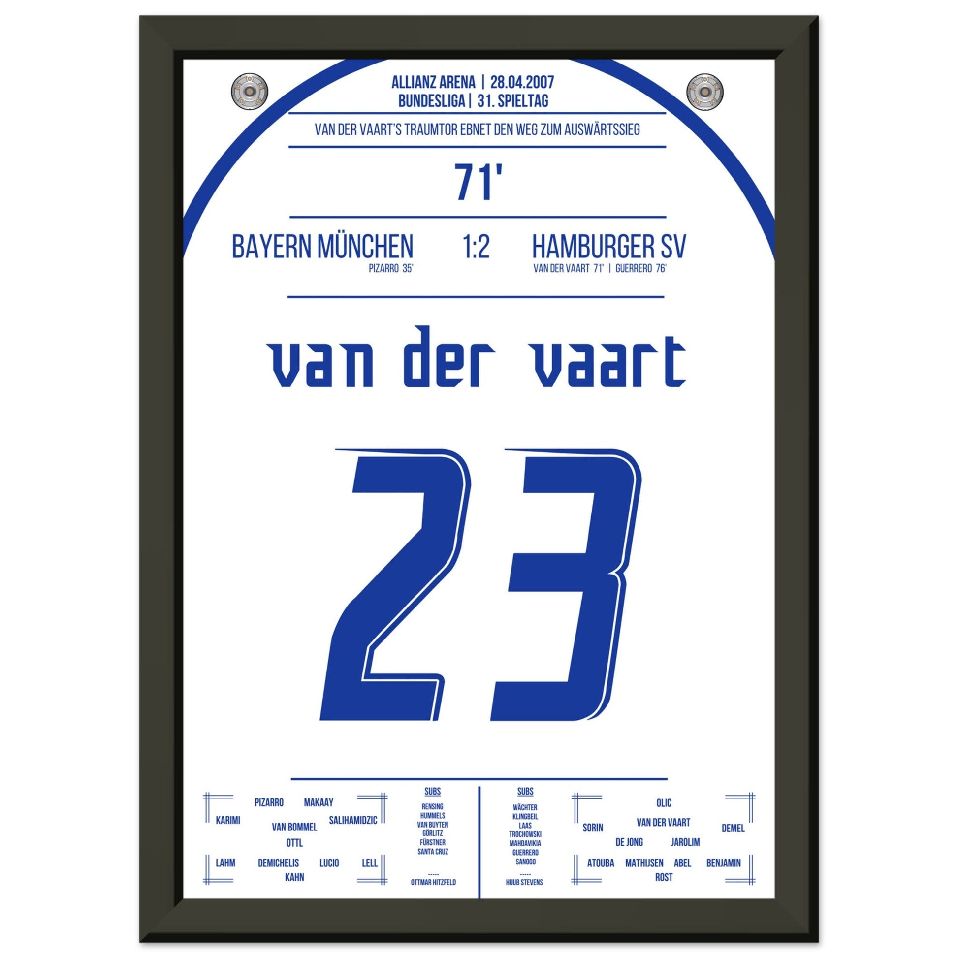 Van der Vaart's Traumtor beim Auswärtsieg bei den Bayern 2007 A4-21x29.7-cm-8x12-Schwarzer-Aluminiumrahmen