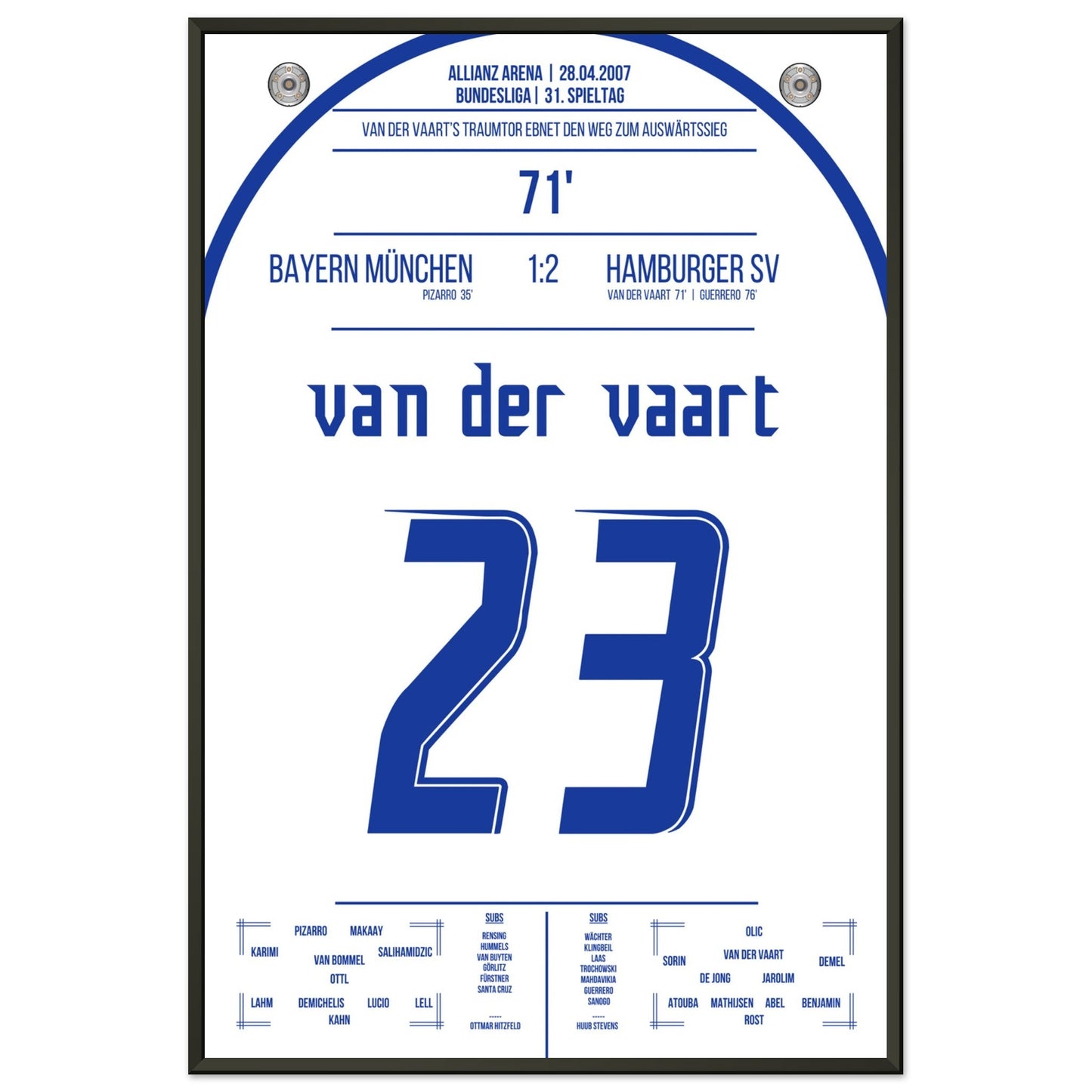 Van der Vaart's Traumtor beim Auswärtsieg bei den Bayern 2007 60x90-cm-24x36-Schwarzer-Aluminiumrahmen