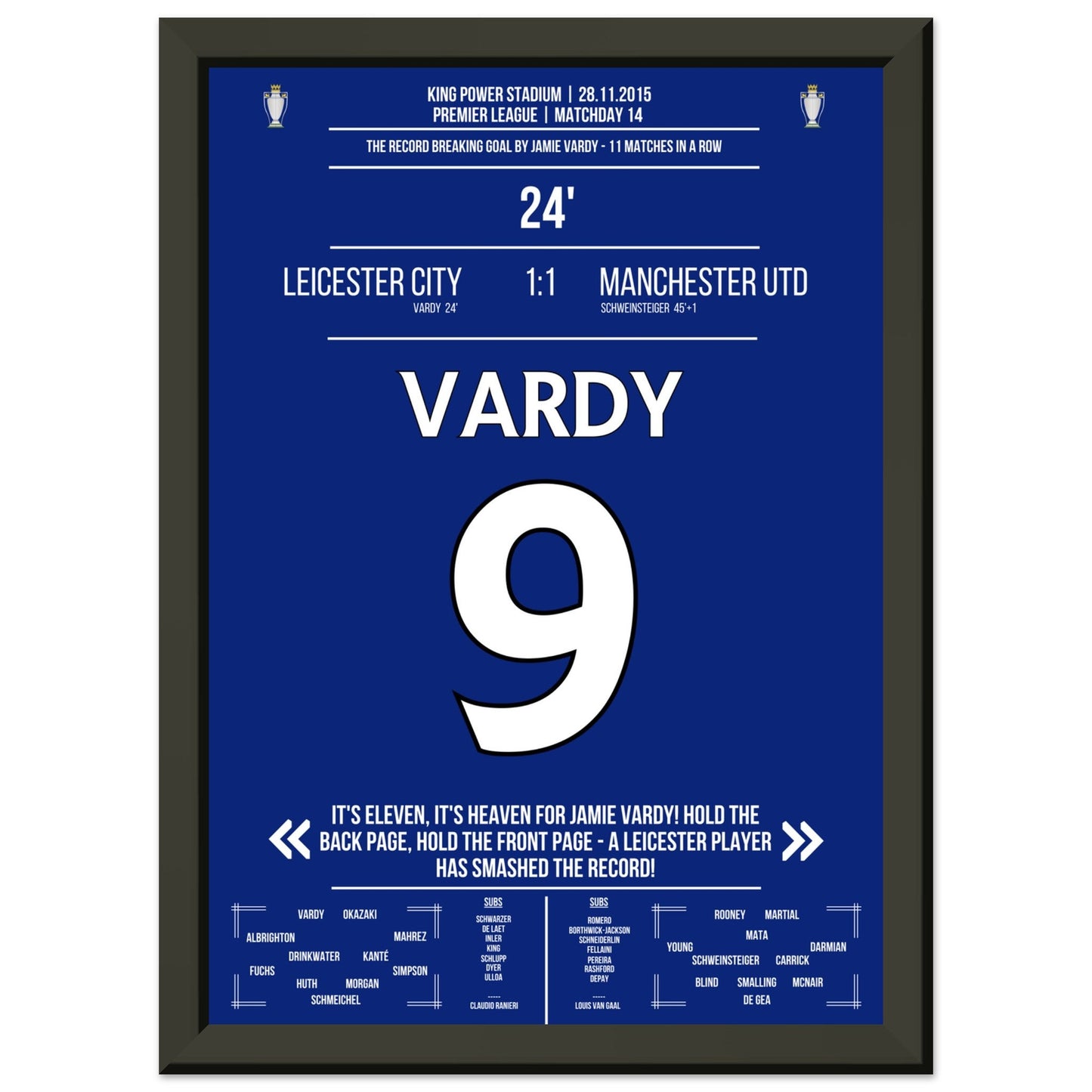 Vardy scores in the 11th game in a row and breaks the Premier League record