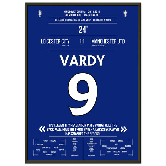 Vardy trifft im 11. Spiel in Folge und bricht den Premier League Rekord 50x70-cm-20x28-Schwarzer-Aluminiumrahmen