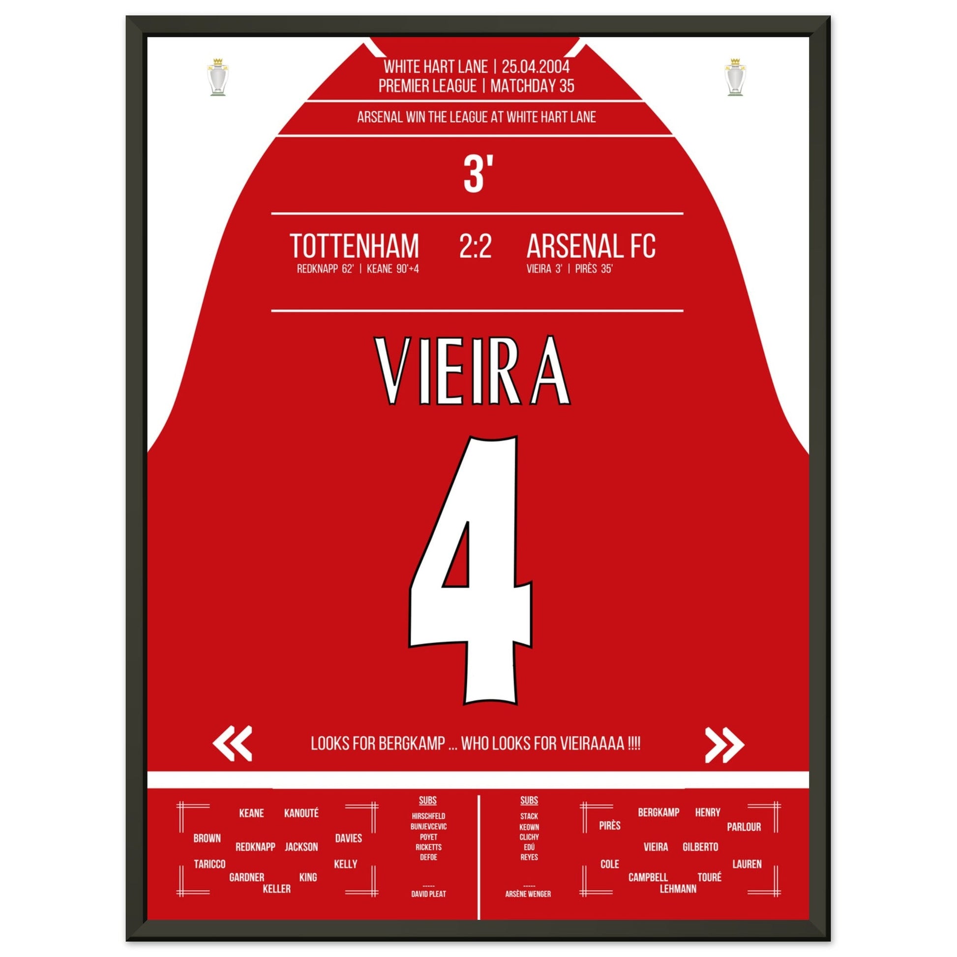 Vieira's Tor beim Gewinn der Meisterschaft an der White Hart Lane 2004 45x60-cm-18x24-Schwarzer-Aluminiumrahmen