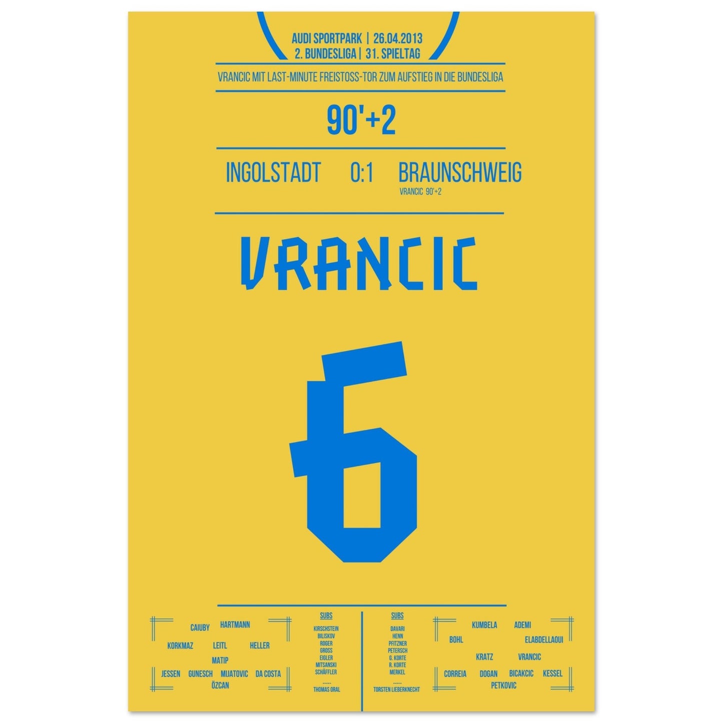 Vrancic's Freistoss-Treffer zum Bundesliga-Aufstieg 2013 60x90-cm-24x36-Ohne-Rahmen