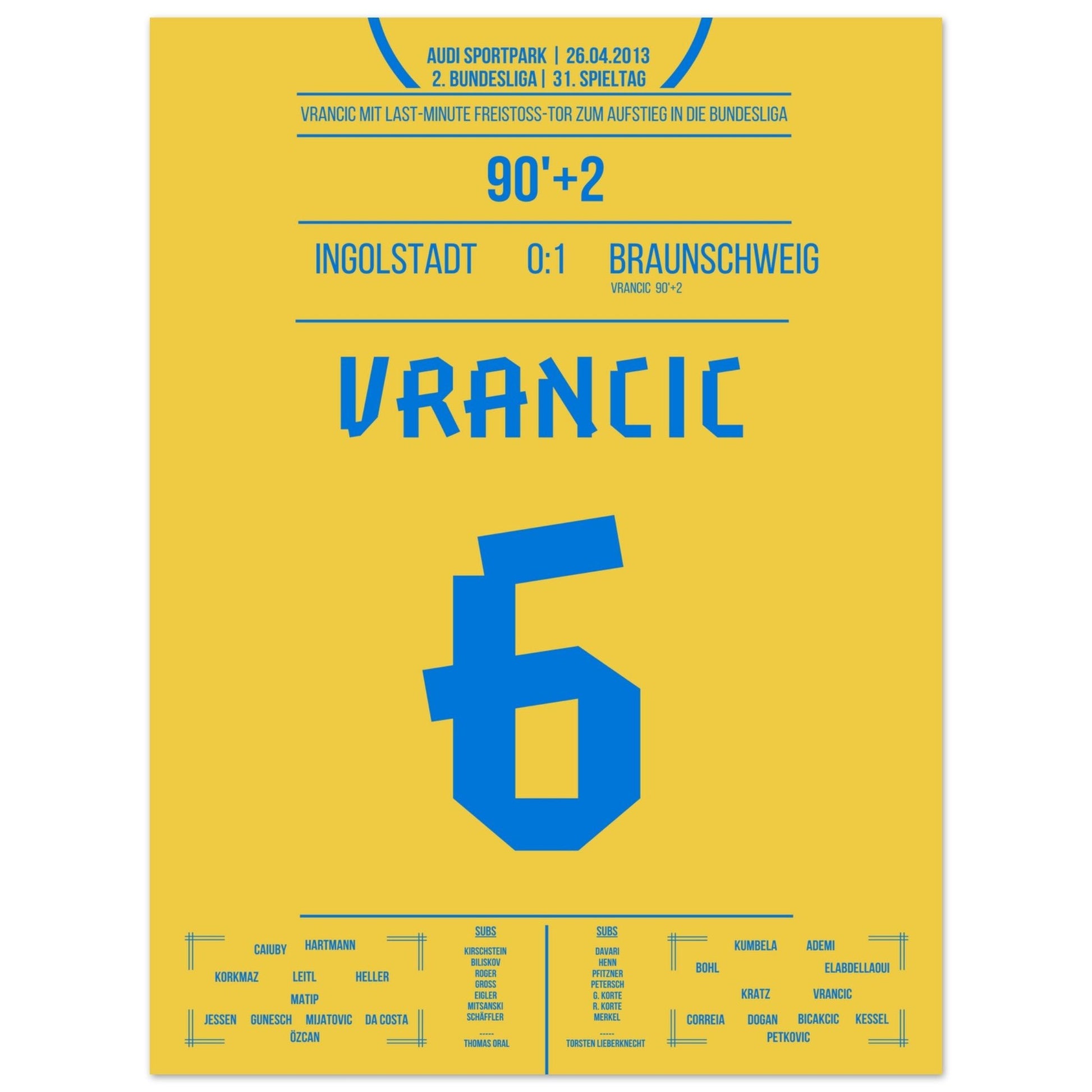 Vrancic's Freistoss-Treffer zum Bundesliga-Aufstieg 2013 45x60-cm-18x24-Ohne-Rahmen