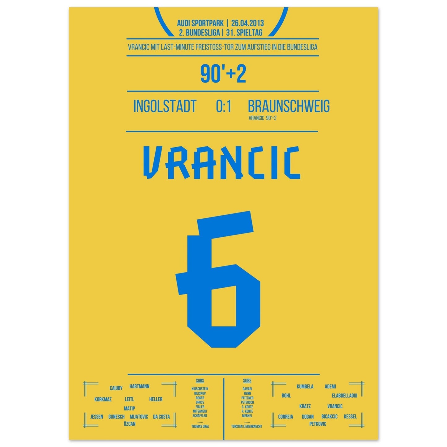 Vrancic's Freistoss-Treffer zum Bundesliga-Aufstieg 2013 50x70-cm-20x28-Ohne-Rahmen